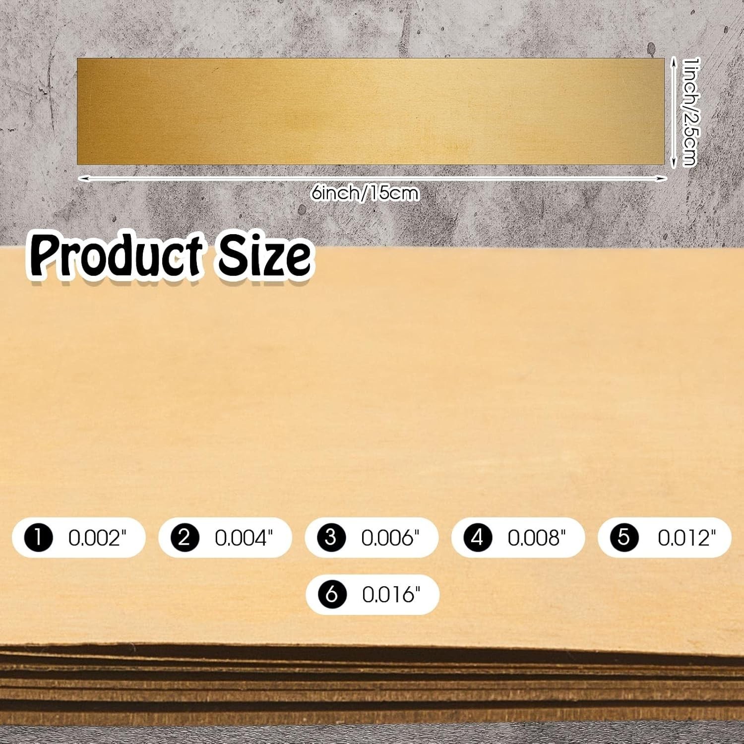 24-Piece Assorted Brass Shim Stock – 6” Length, 0.002” to 0.016” Thickness