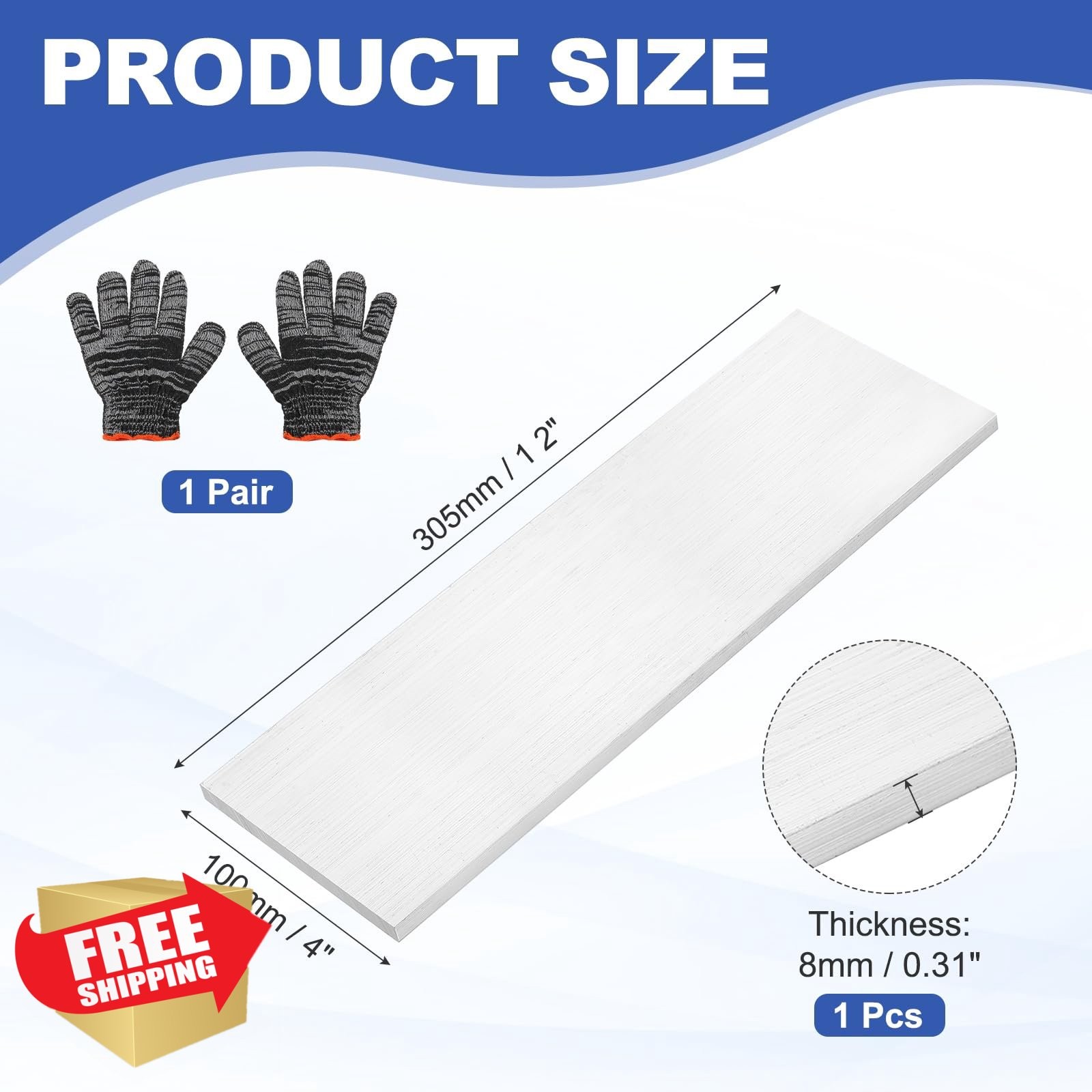 uxcell Aluminum Flat Bar 0.31″x4″x12″ 1 Pcs