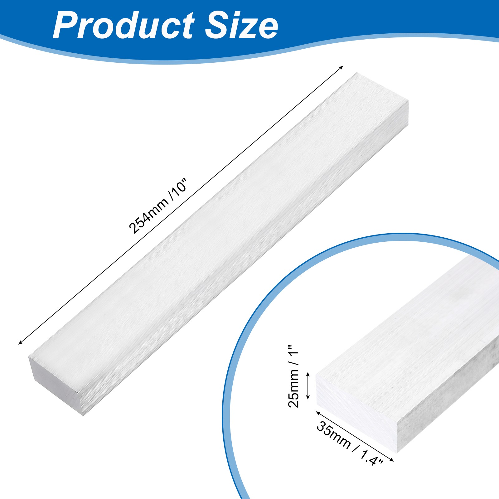Square Aluminum Flat Bar, 25/32″ Thickness 1-3/8″ Width 10″ l with Glove