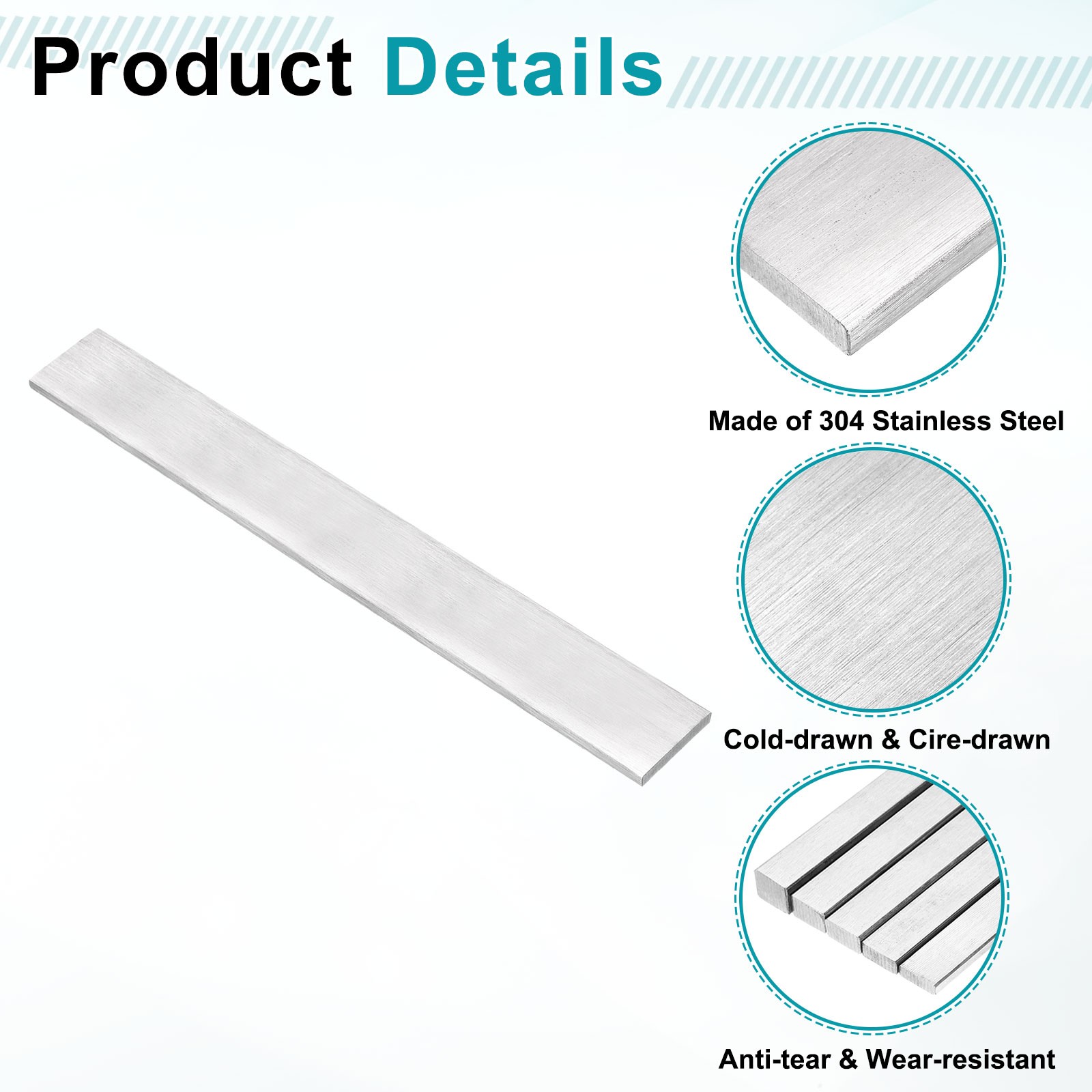 304 Stainless Steel Flat Bar 1/4″ x 1-9/16″ x 12″ Trim Strips Sheet