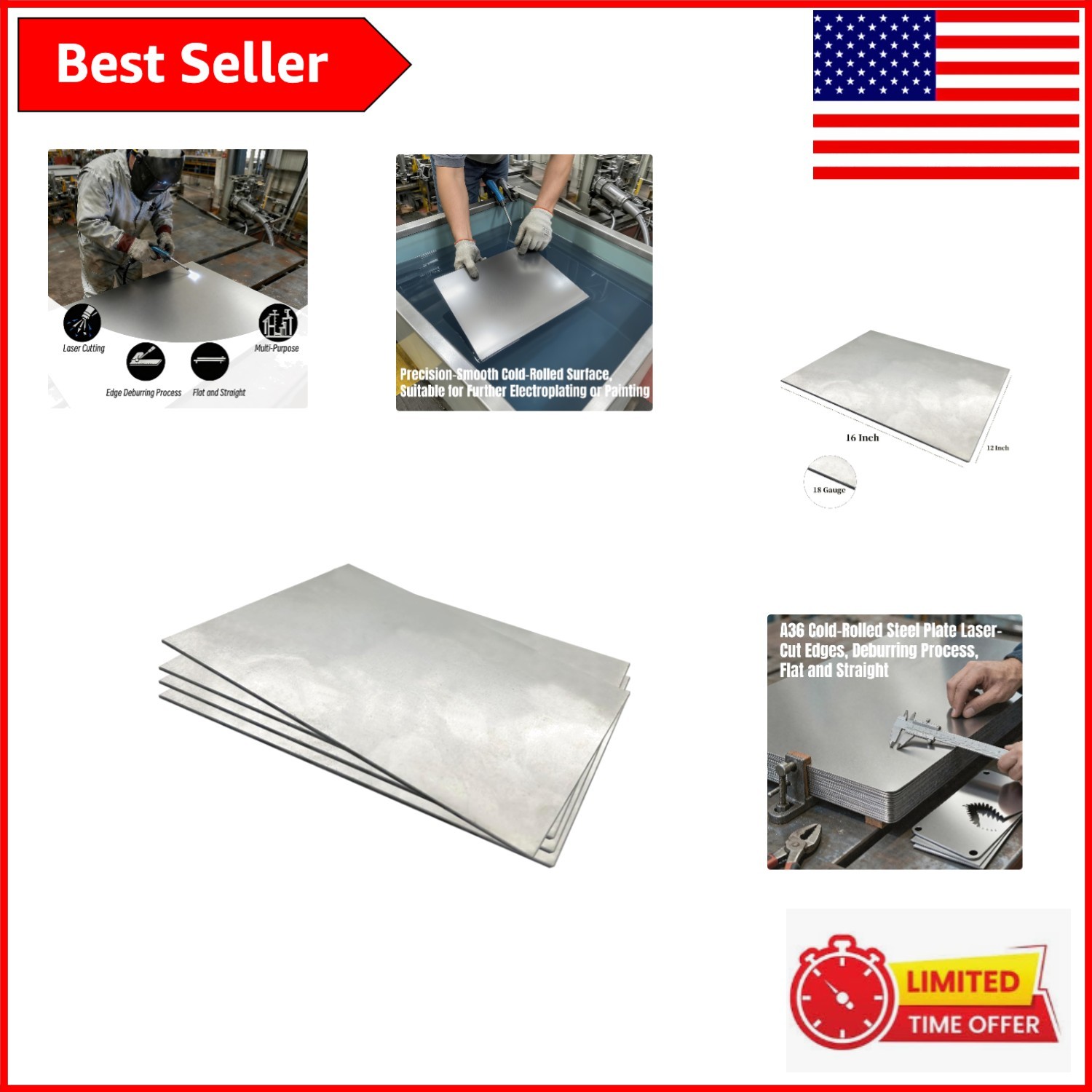 4-Pack A36 Cold Rolled Steel Plates – 12×16 Inches, Ideal for Welding Projects
