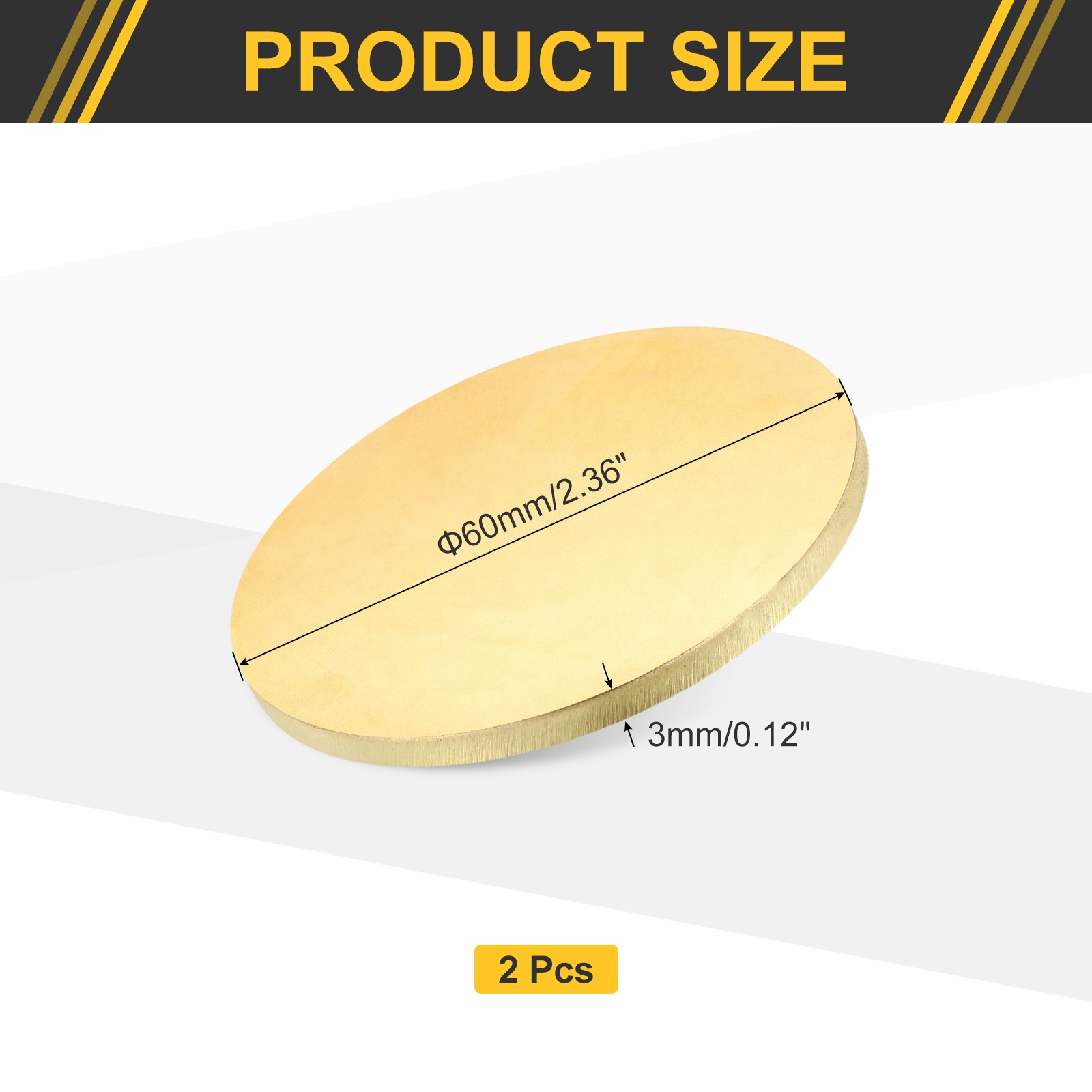 2 Pcs 0.12″(3mm) Thick 2.4″(60mm) Dia Brass Round Plate H65 Brass Round Sheet