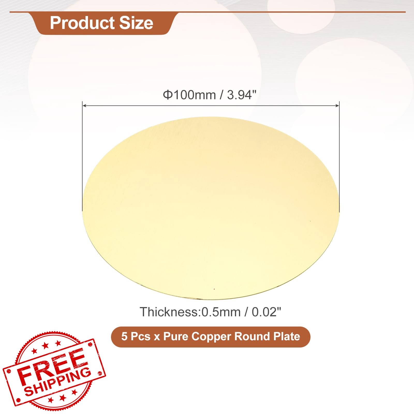 MECCANIXITY 5 Pcs Brass Plate 100mm Dia 0.5mm Thick