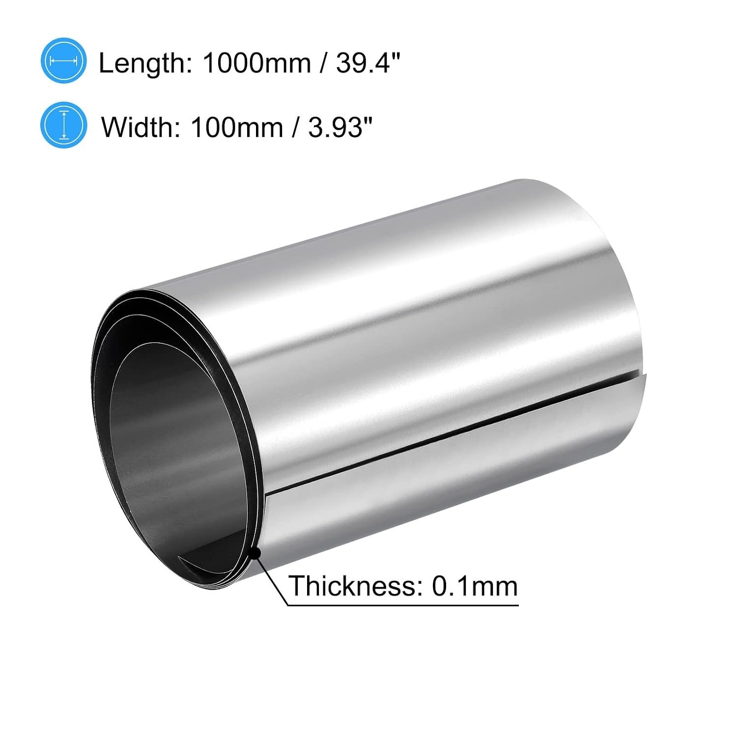 Silver Tone 304 Stainless Steel Sheet, 0.1mm x 100mm x 1000mm | Perfect for DIY