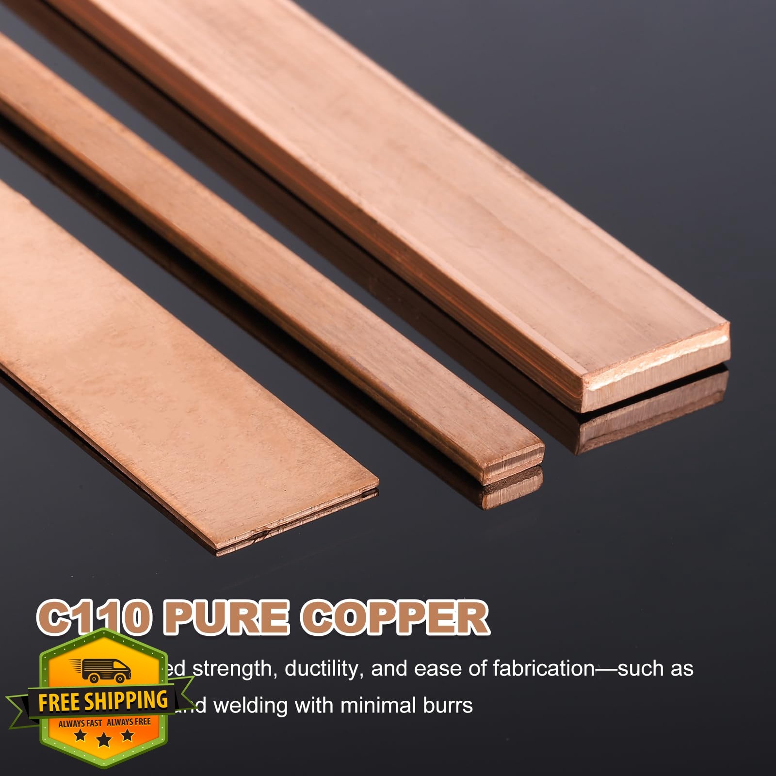 uxcell Copper Flat Bar, 5/32″ x 0.6″ x 9” C110 Solid Copper Bus Bar Stock Pl…