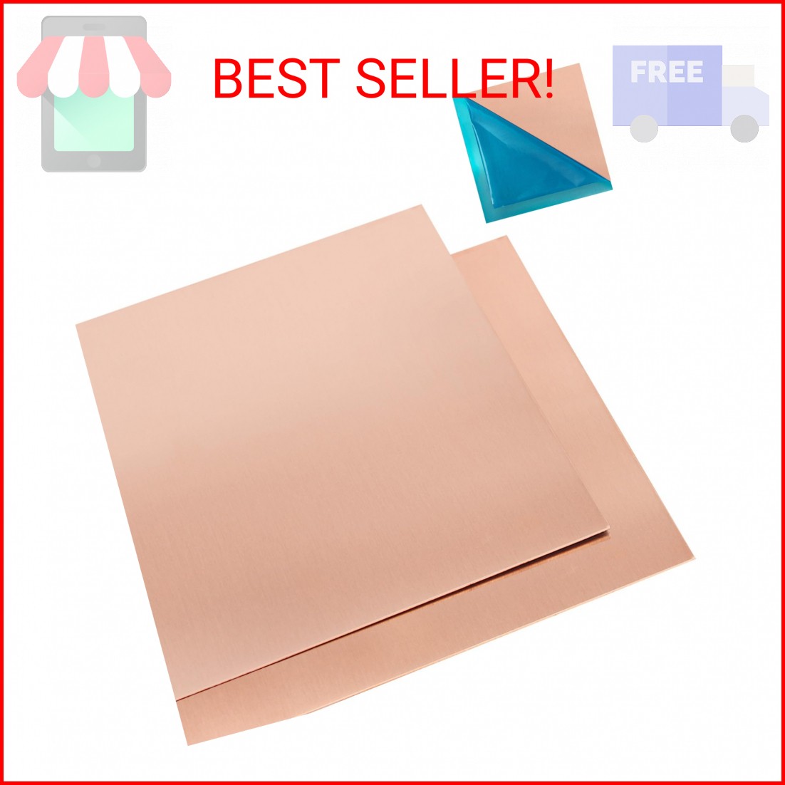 2 Pcs 99.9%+ Pure Copper Sheet, 6″ x 6″, 28 Gauge Thickness Copper Plates, 153 x