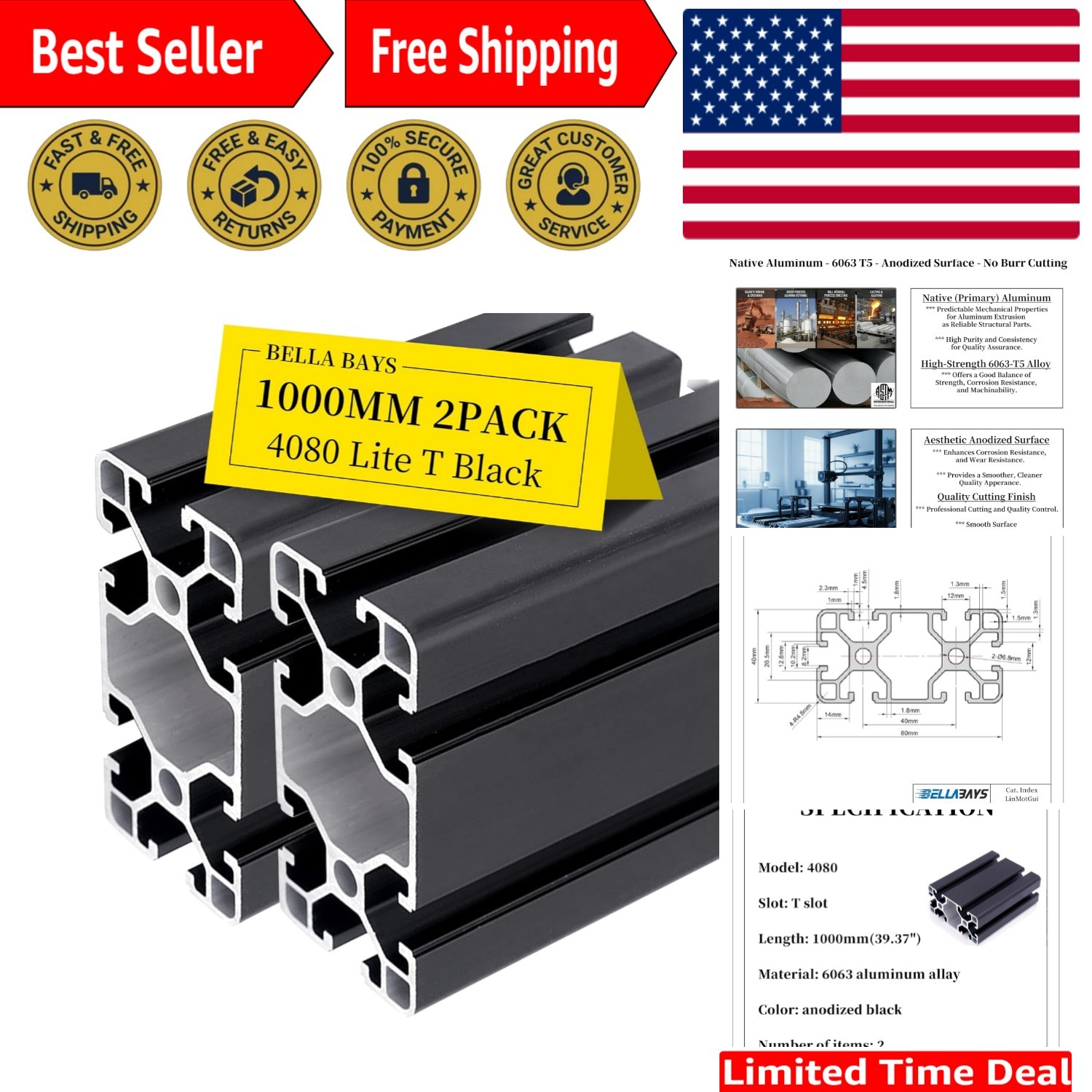 39.37in Anodized 4080 T Slot Aluminum Extrusions – Perfect for Custom Projects