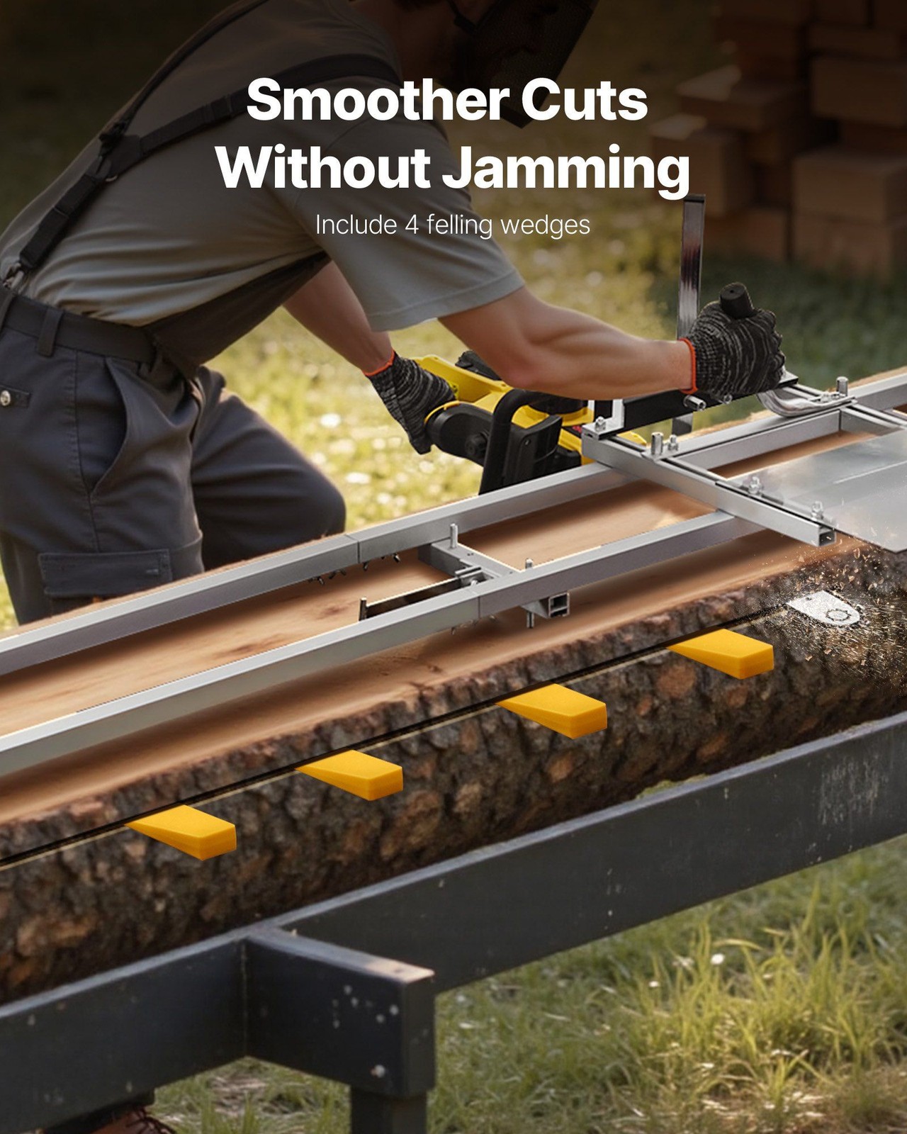 15ft 6x Aluminum Rail Chainsaw Mill Kit & 4 Wedges, Adjustable Guide