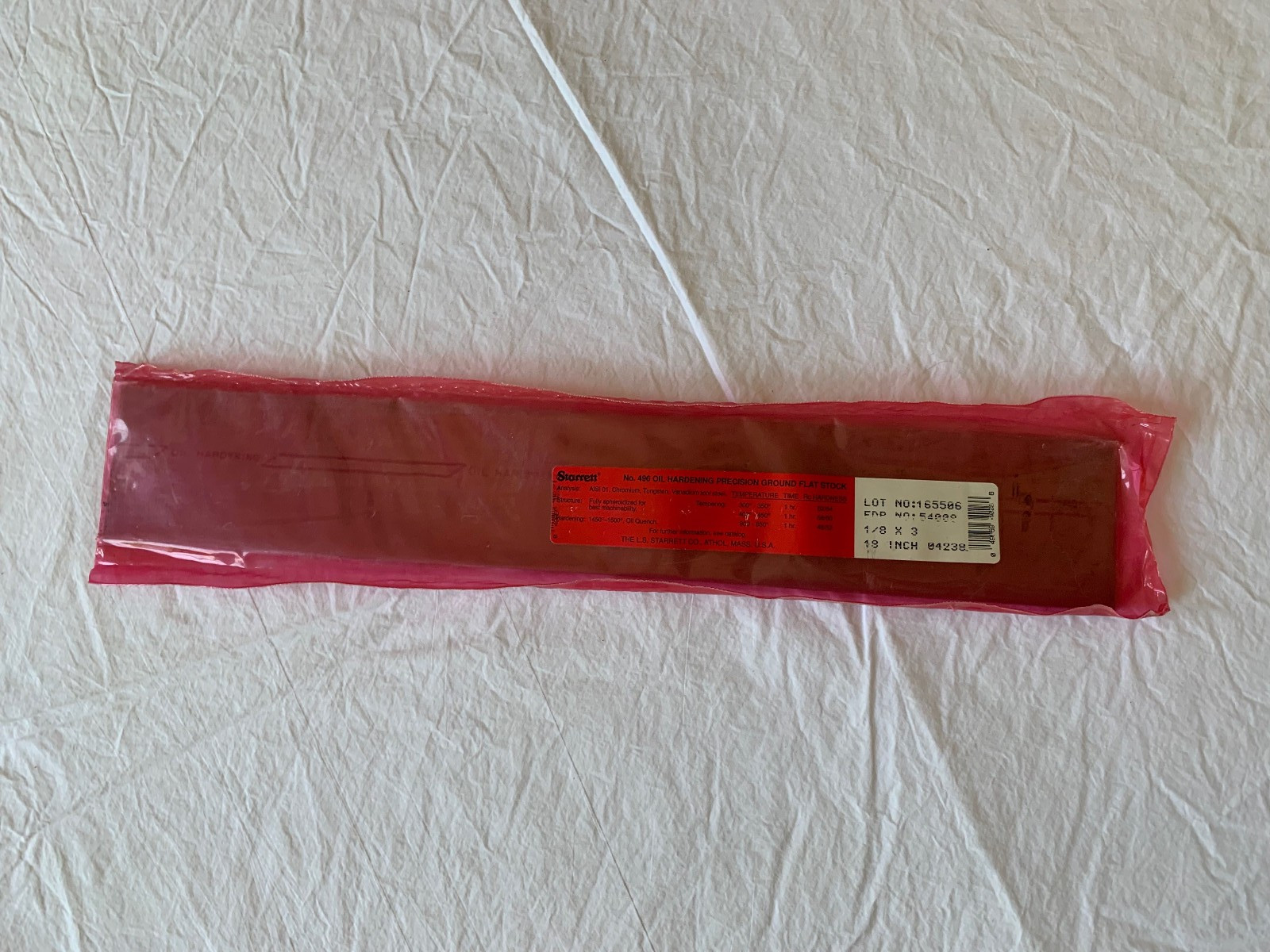 Starrett 1/8″ x 3″ x 18″ No. 496 Oil Hardening Prscn. Ground Flat Stock; New