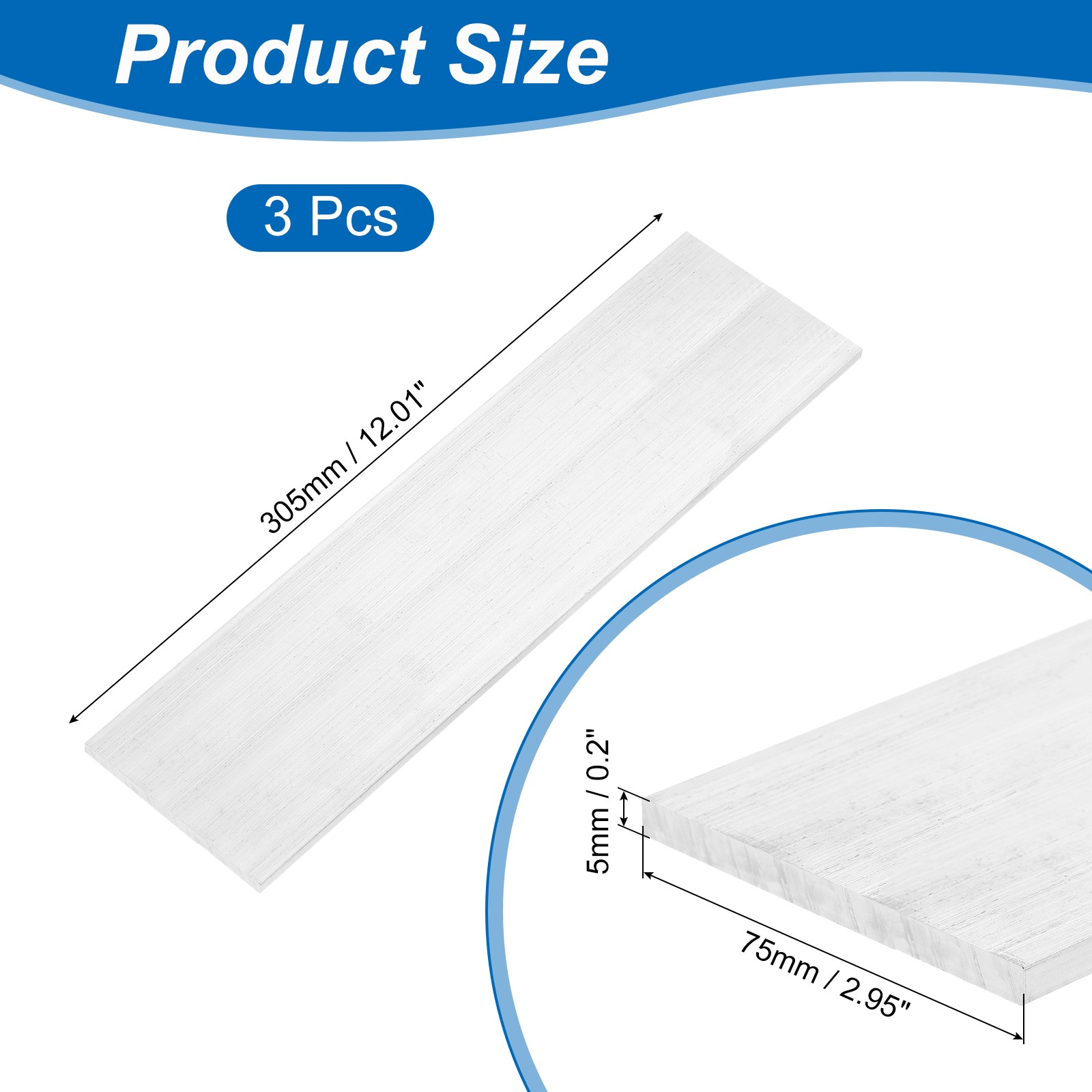 3Pcs Square Aluminum Flat Bar 3/16″ Thickness 3″ Width 12″ Length
