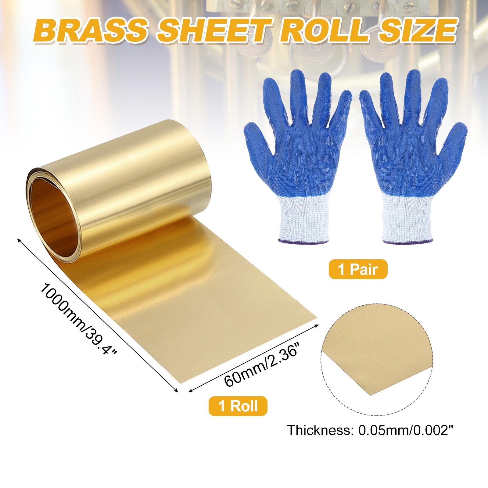 Brass Sheet Roll 0.002 x 2.36 x 39.4 Inch H62 Thin Brass Foil Strip Plate Shim