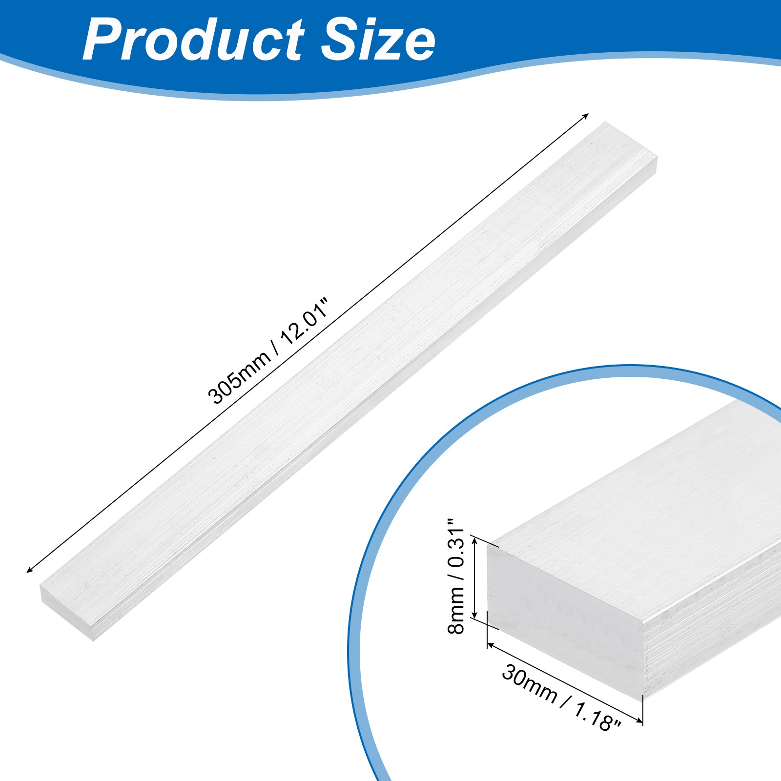 Square 6063 Aluminum Flat Bar, 5/16″ Thickness 1-3/16″ Width 12″ Length
