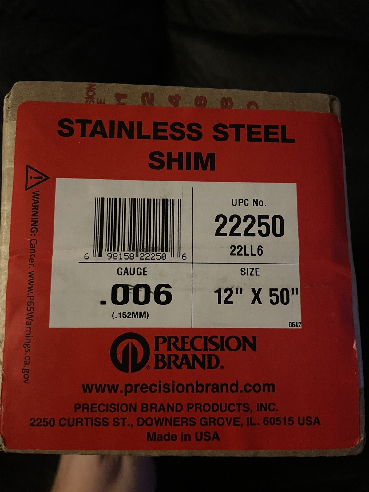 Precision Brand 22LL6 Shim 302 Stainless Steel 12×50 .006