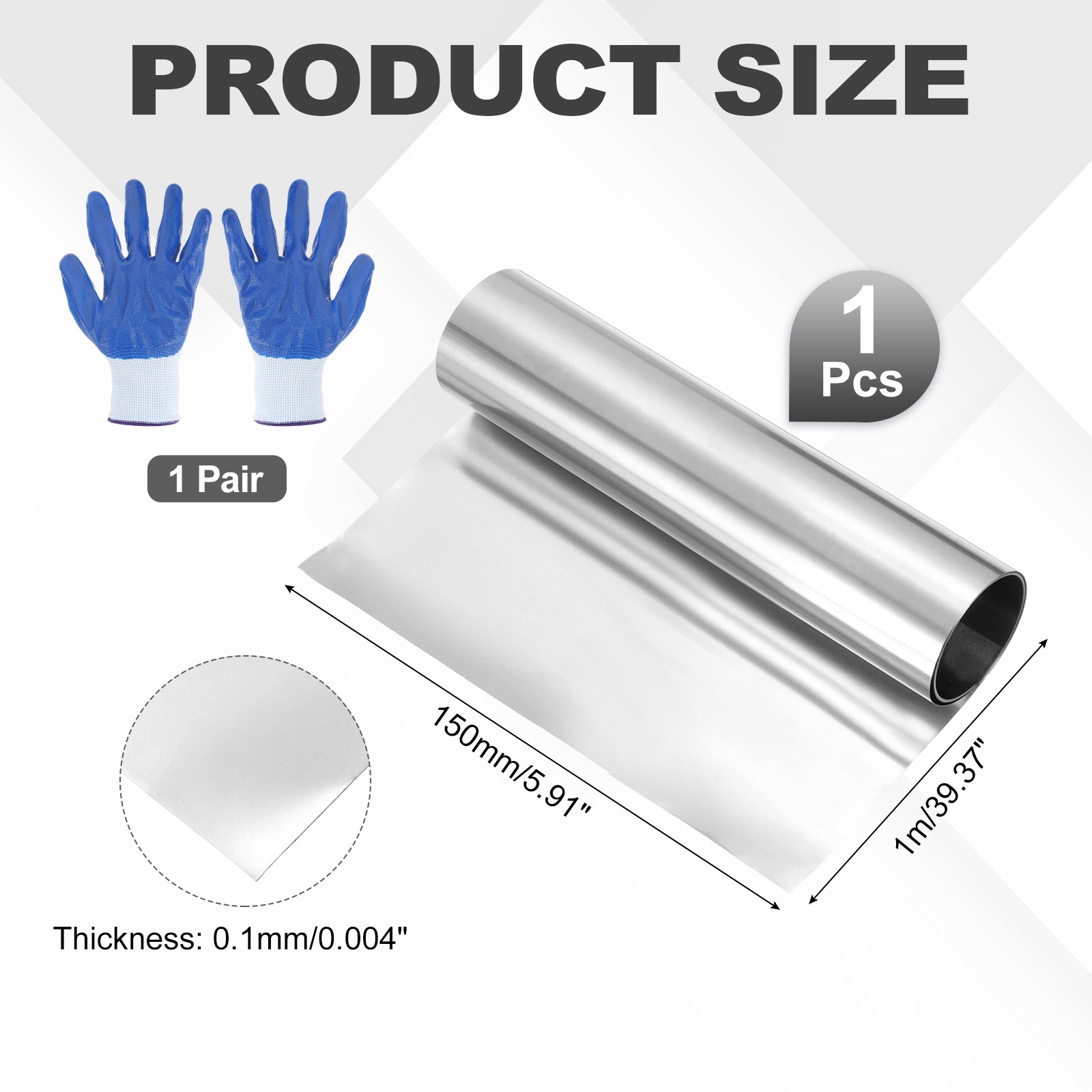 304 Stainless Steel Foil Roll 0.1mm x 150mm x 1m Metal Strip Sheet Silver Tone