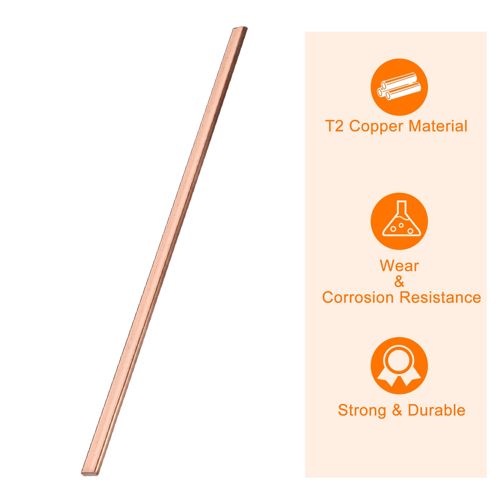 Copper Flat Bar, 5/32″ Thickness x 3/8″ Width x 10″ Length Copper Bar Stock
