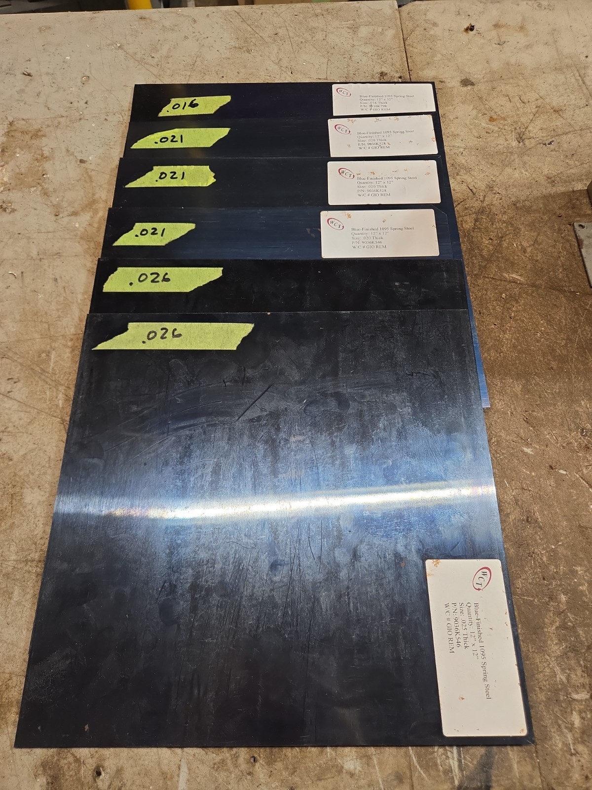 Blue Finished 1095 Spring Steel 12″X12″ Lot Of 6 Sheets