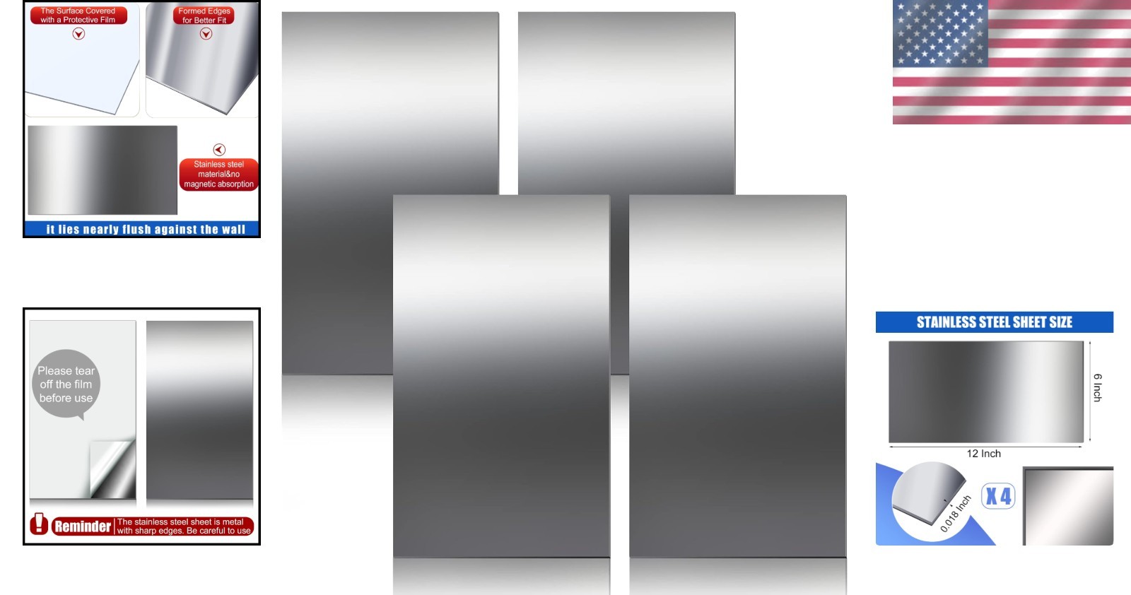 Versatile Flat Metal Sheets – 4 Pcs 12 x 6 Inch Non-Magnetic Crafting Essentials
