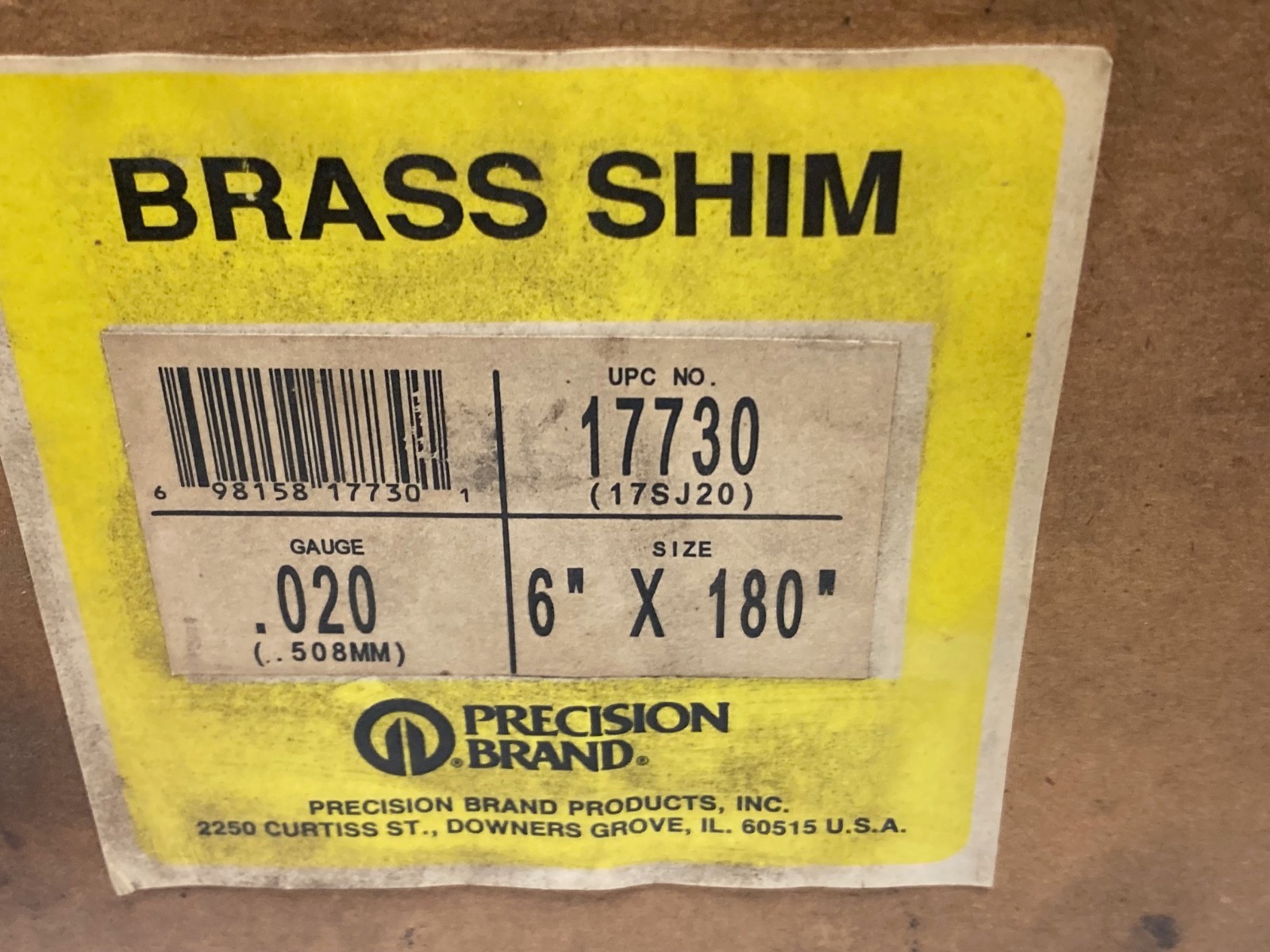 PRECISION BRAND 17730, Brass Shim Stock, 0.20″ x 6″ x 180″, Made-In-The-USA
