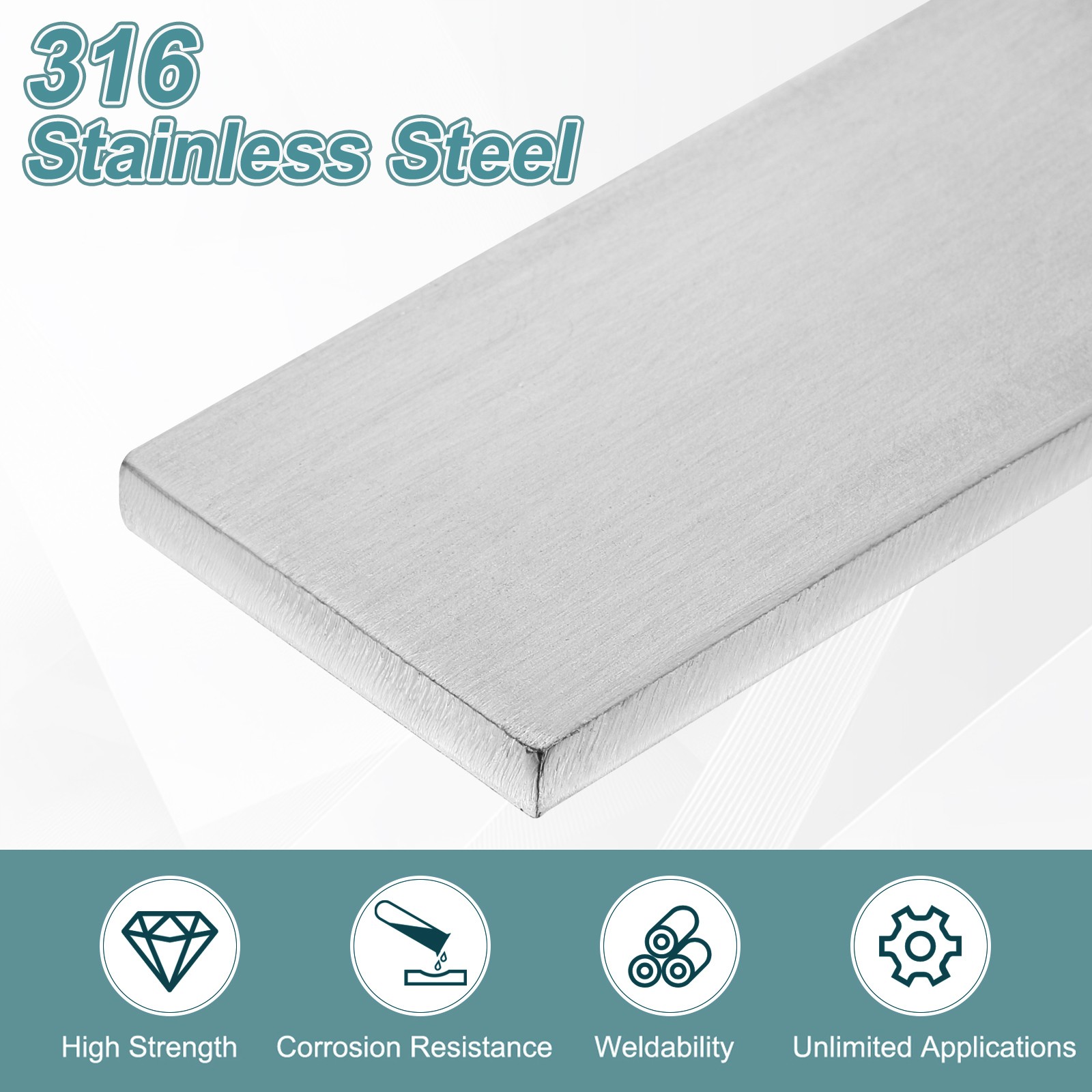 316 Stainless Steel Flat Bar, 1/4″ Thickness 1-9/16″ Width 6″ Length Metal Bar