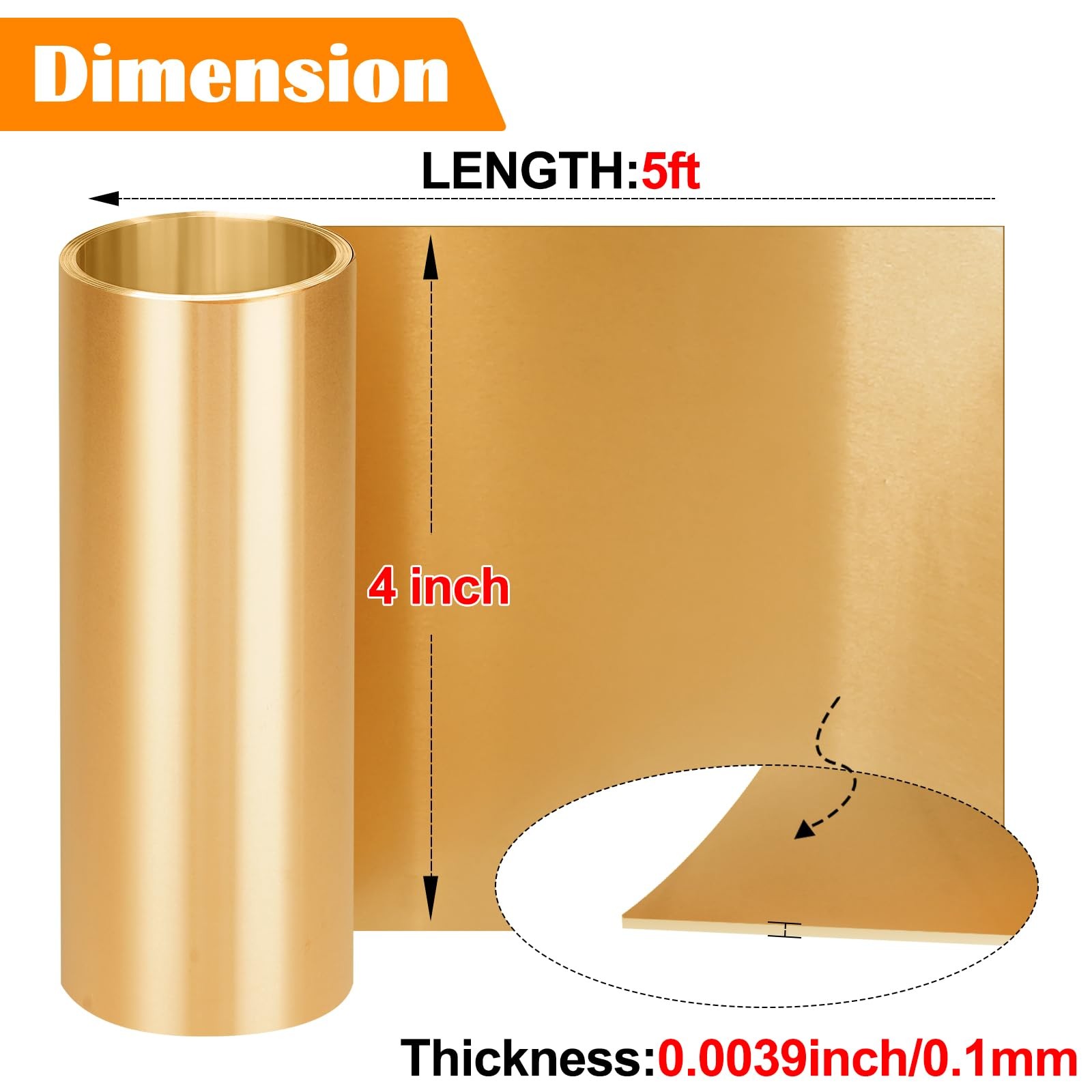 Brass Sheet Coil Metal Foil Flashing House Repair DIY Projects 4in x 5Ft 0.1mm