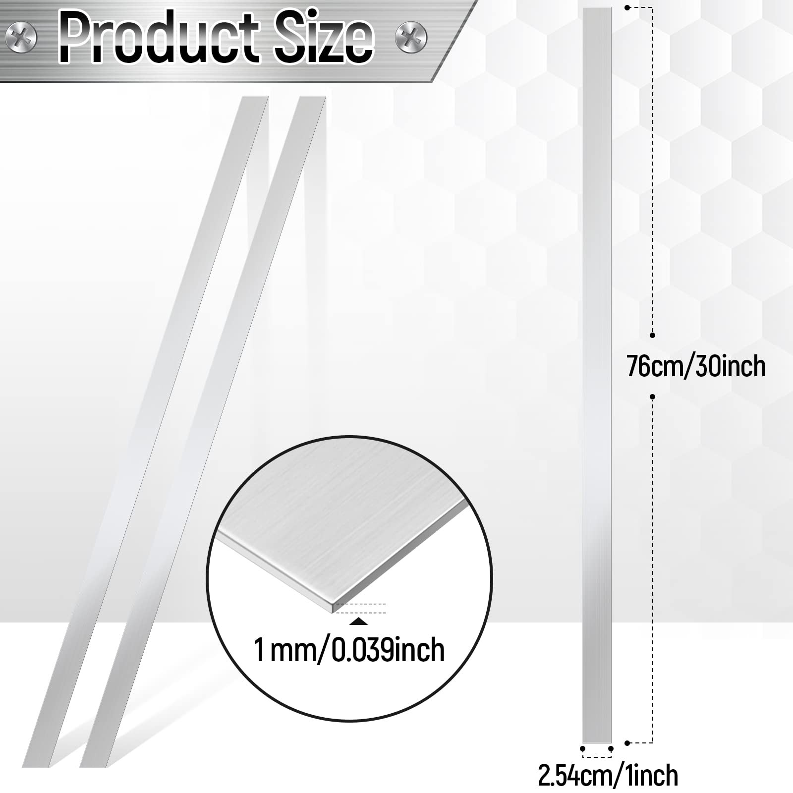 2 Pcs Stainless Steel Trim Strips 304 Brushed 1 x 30 Inch, Silver