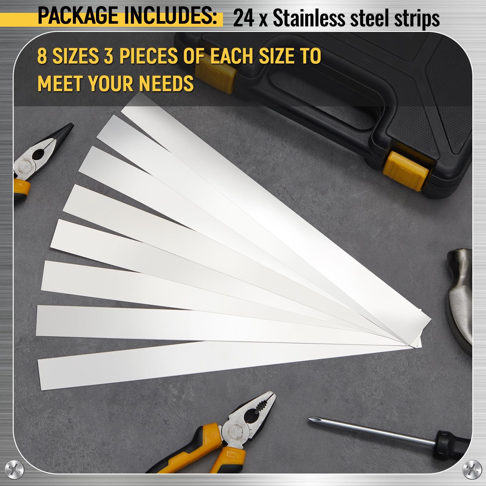 Amylove 24 Pcs 304 Stainless Steel Strips Shim Stock Metal One Size, Silver