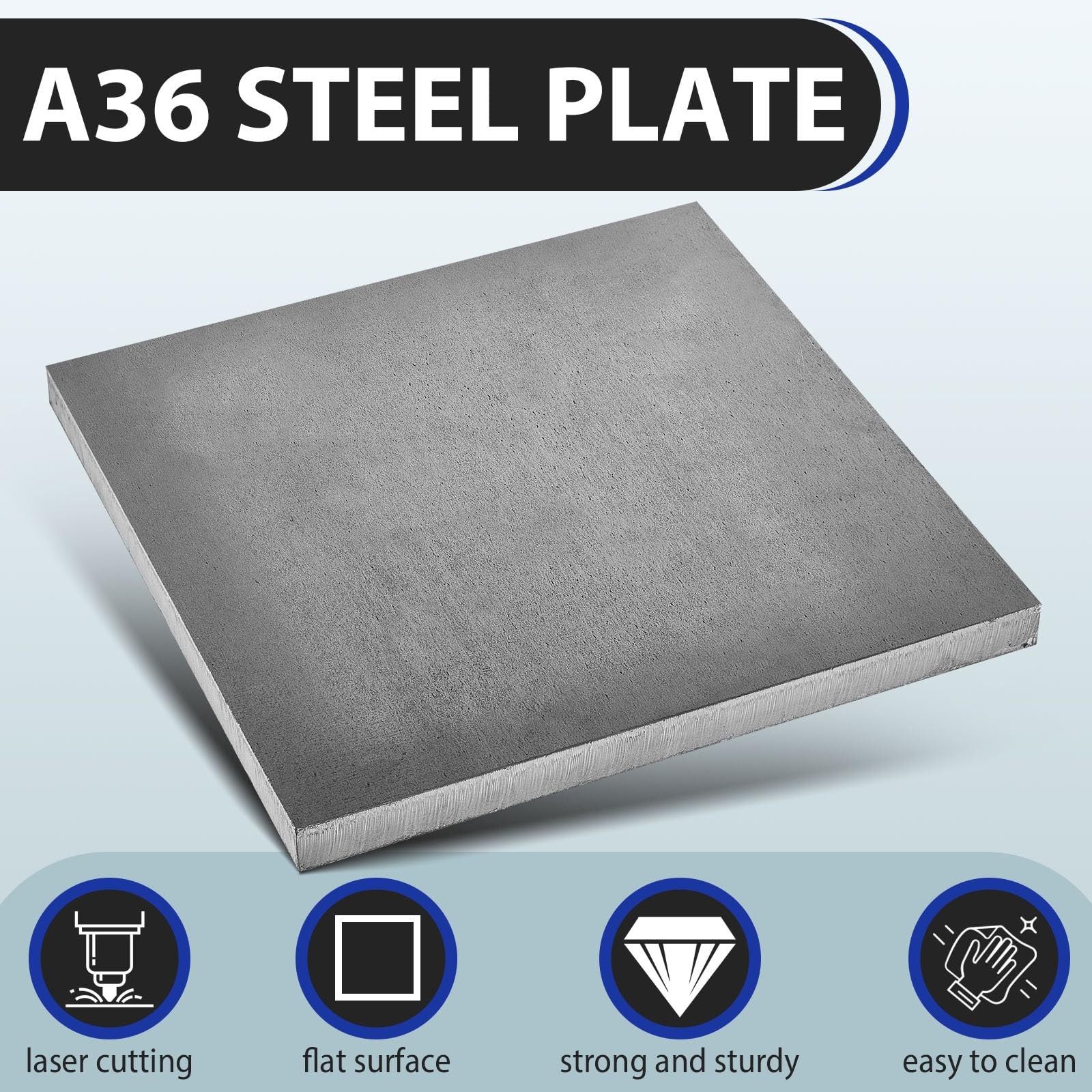 8 x 8 x 1/2 Inch A36 Steel Plate Hot Rolled, Weldable gray