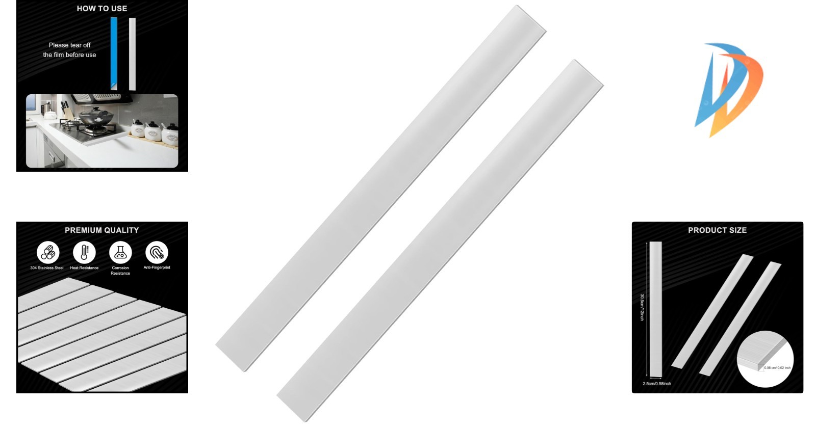 Durable 2 Pack Stainless Steel Sheets – 12″ x 1″ with Protective Film for Safety