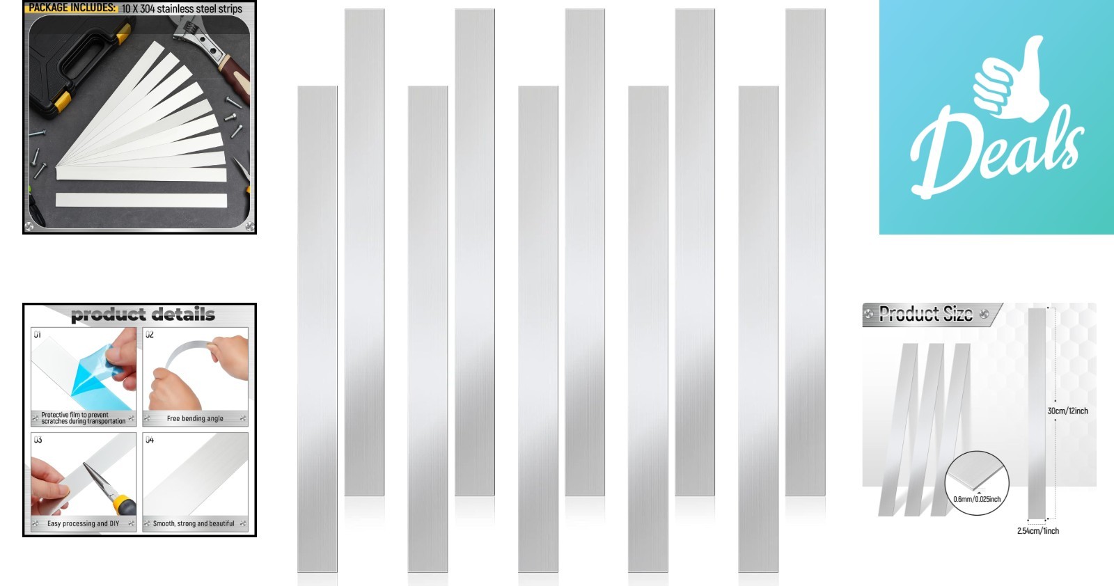 10 Pcs Stainless Steel Shim Sheets – Durable & Glossy Finish, 12”x1”