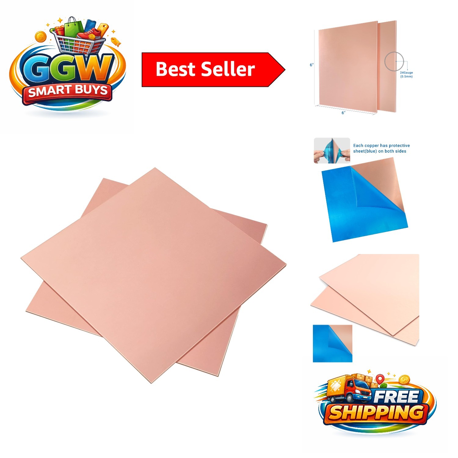 Six-Inch Pure Copper Sheets (2 Pack) – Ideal for Crafts & Electrical Projects