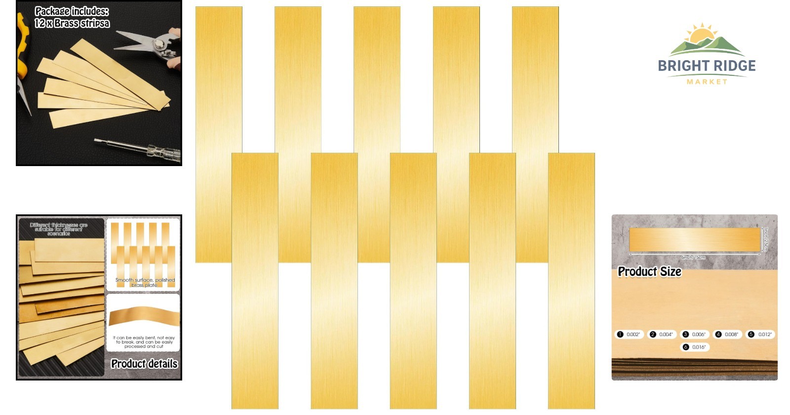 12 Pieces Brass Shim Stock Assortment with 6 Different Thicknesses for Projects