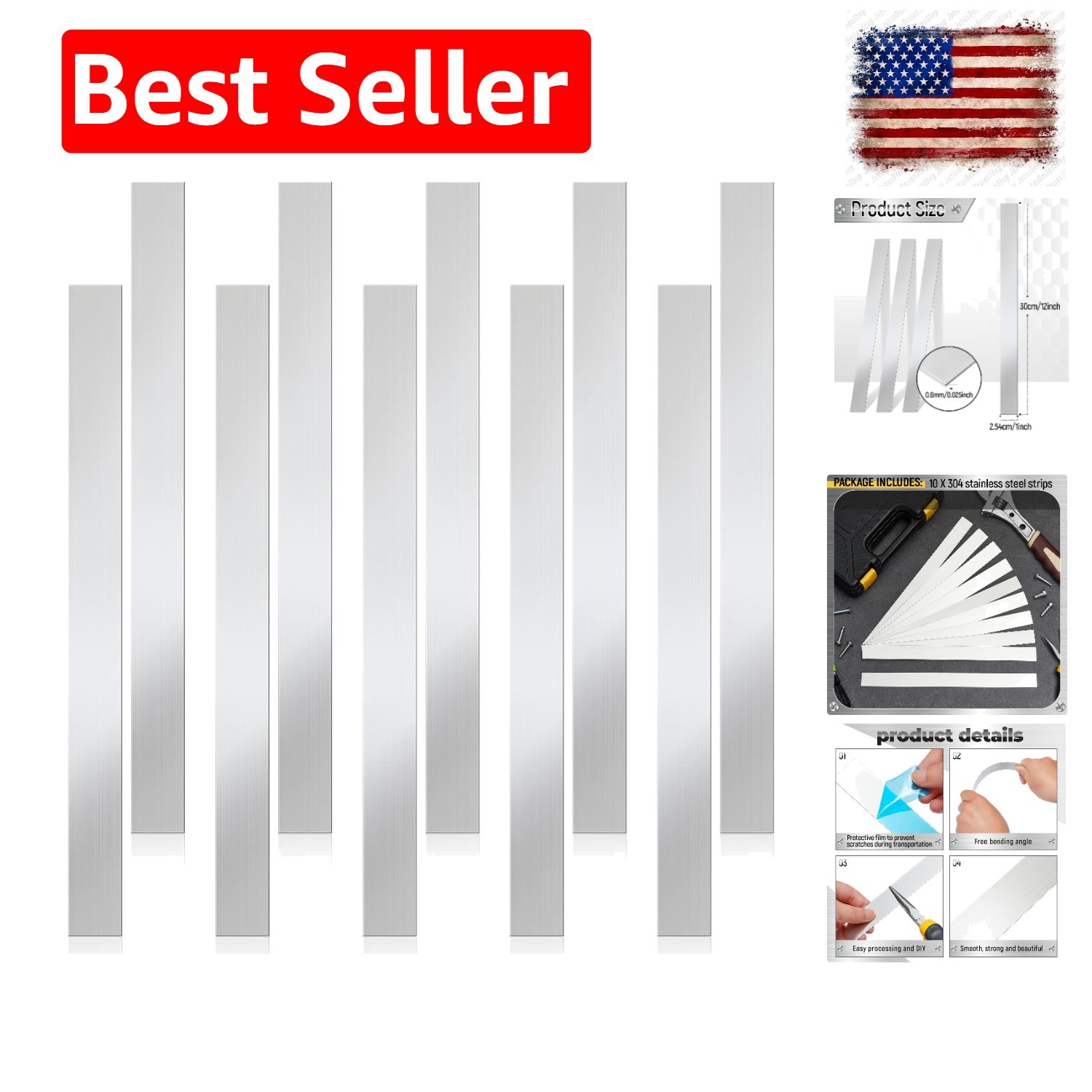 10 Pcs Metal Strips Shim Stock Metal Sheet Shims Gap Filler Trim Strip 0.02”…