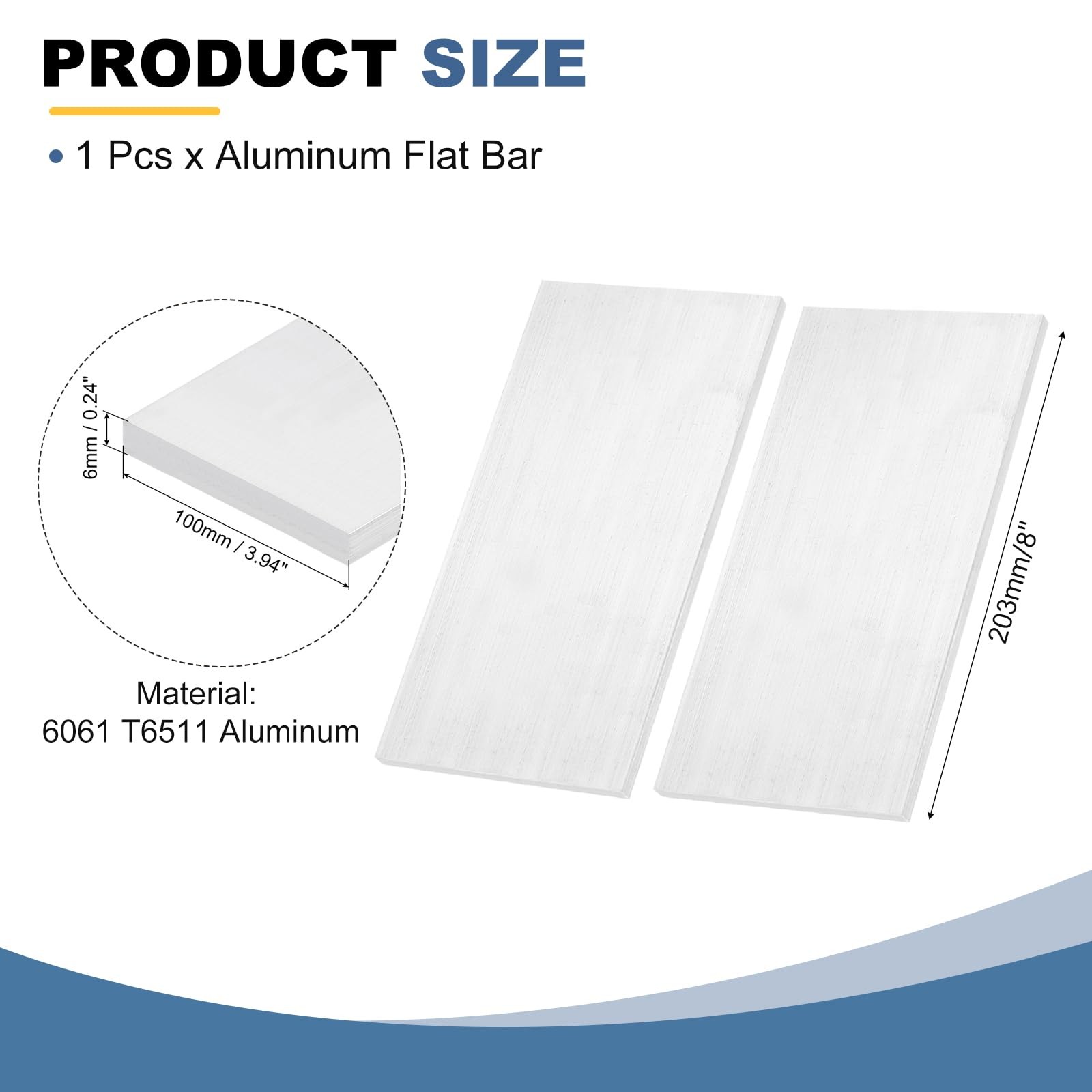 Aluminum Flat Bar 6061 T6511 Solid Stock 1/4 x 4 x 8 Inch Thick Plate Sheet