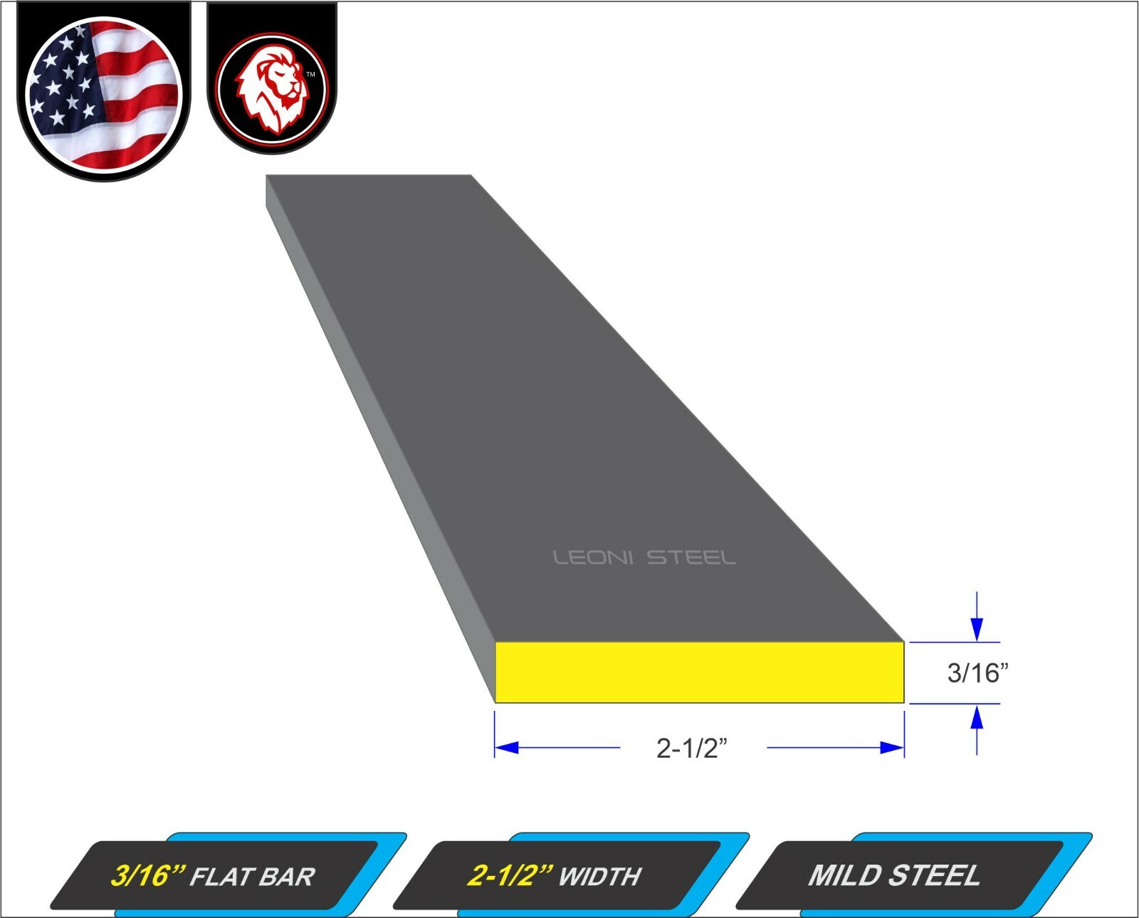 3/16″ x 2-1/2″ Steel Flat Bar – Metal Stock – Mild Steel – 72″ Long (6-ft)