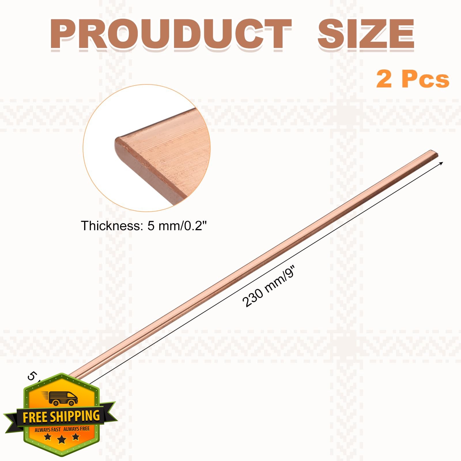 uxcell 2 Pcs Copper Flat Bar, 3/16″ x 3/16″ x 9” C110 Solid Copper Bus Bar S…