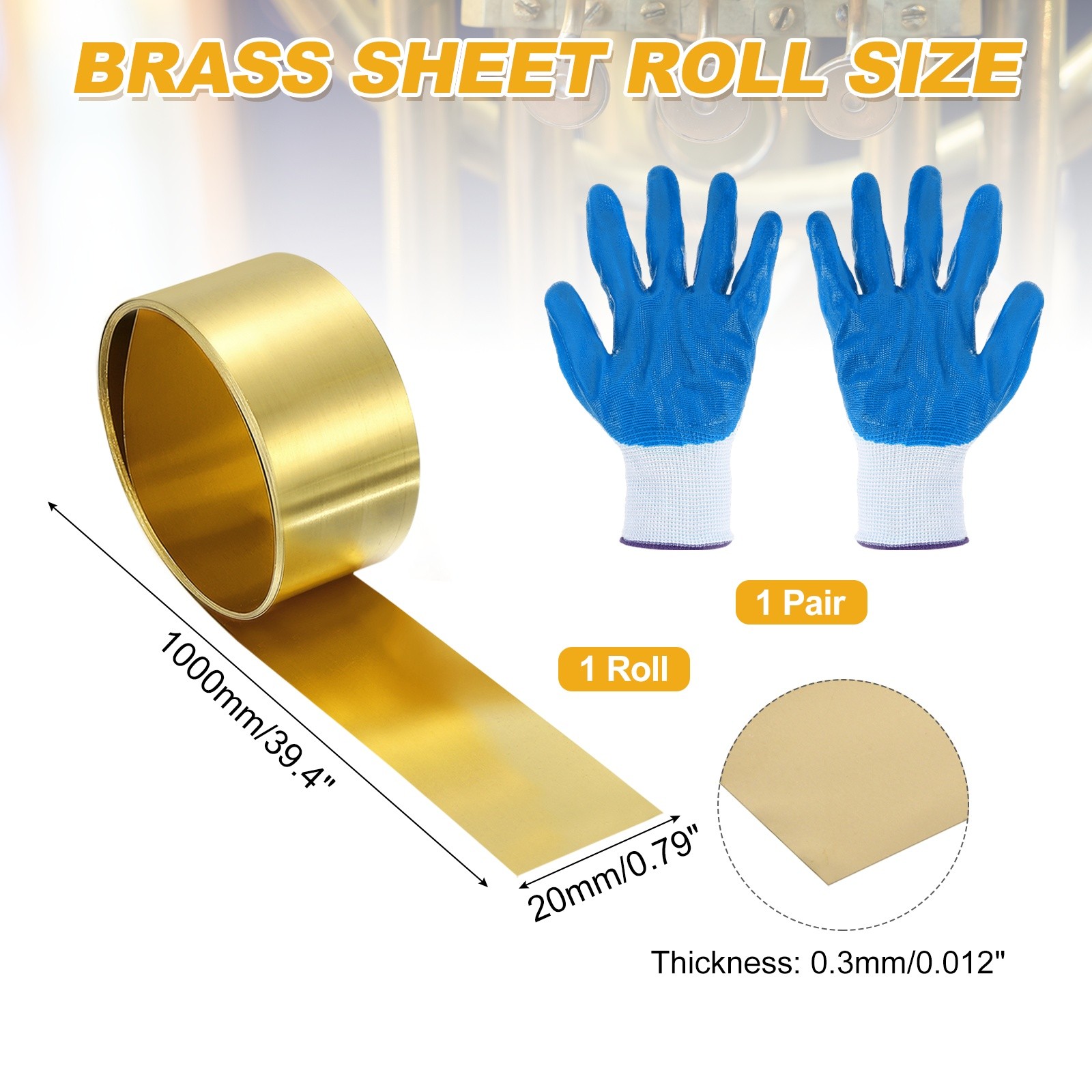 Brass Sheet Roll, 0.012 x 0.79 x 39.4 Inch H62 Thin Brass Foil Strip Plate Shim