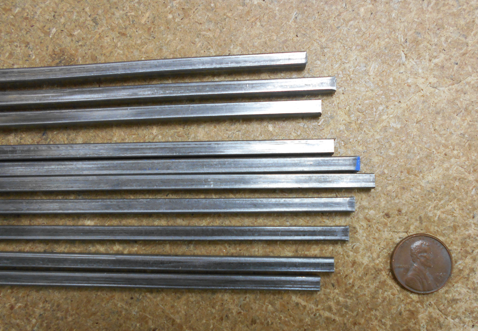 (10) Pieces 1018 Carbon Steel Cold-rolled Bar stock 3/16″ square x 16″ – cutoffs