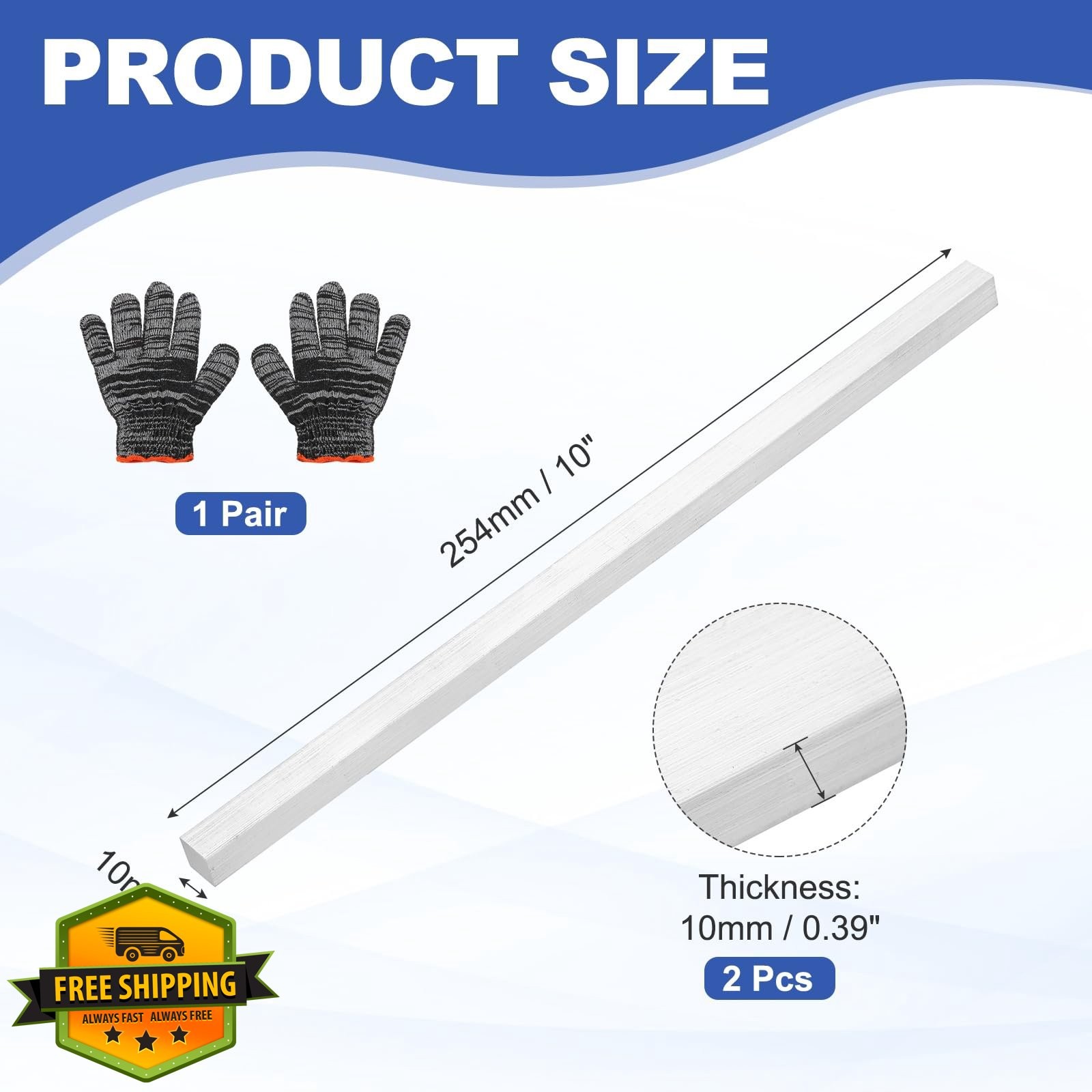 uxcell Square Aluminum Bar 0.39″x0.4″x10″ 2 Set