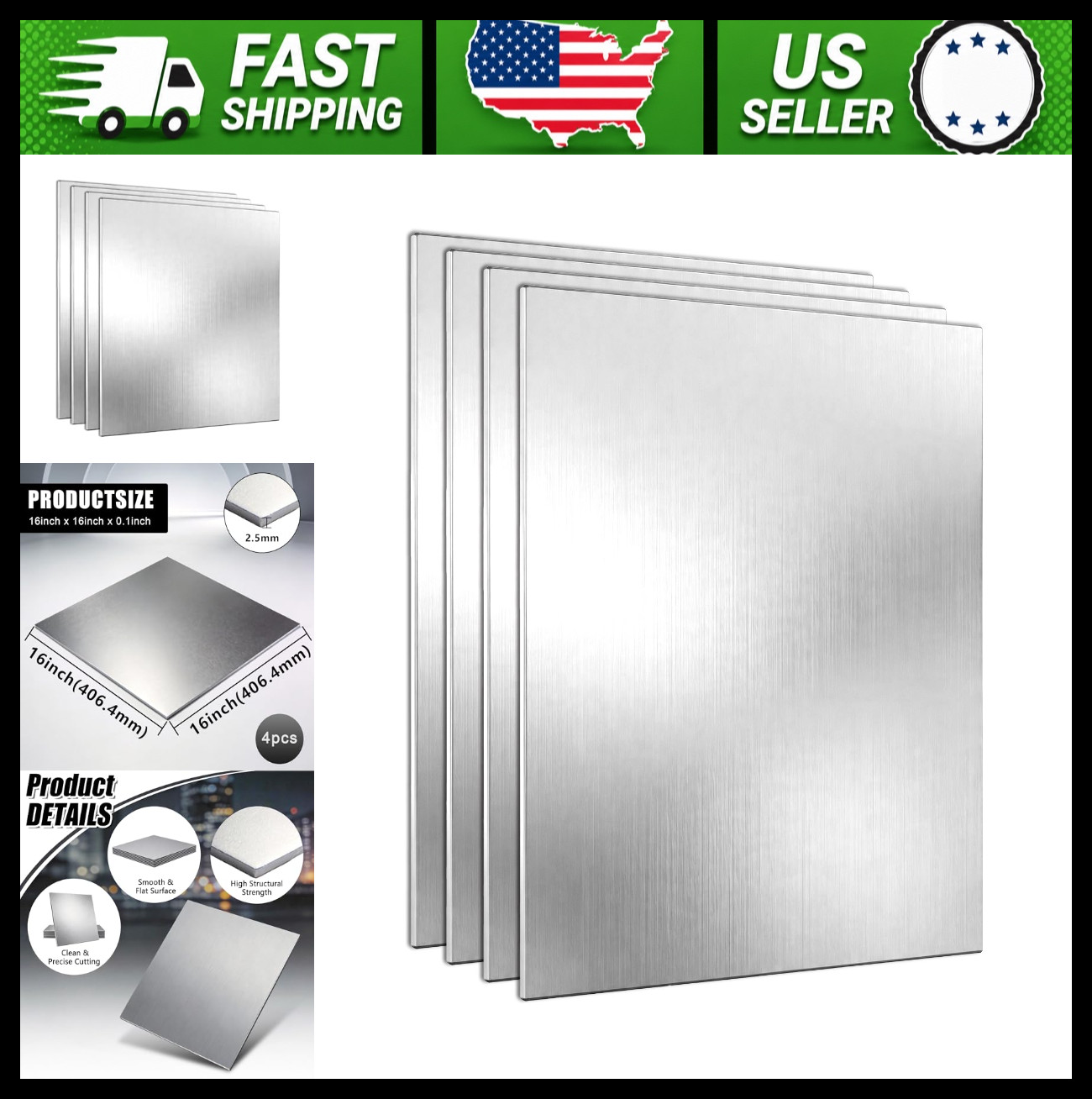 Aluminum Sheet Metal Sheets 16 x 16 in 2.5mm Flat Stock 4 Pack