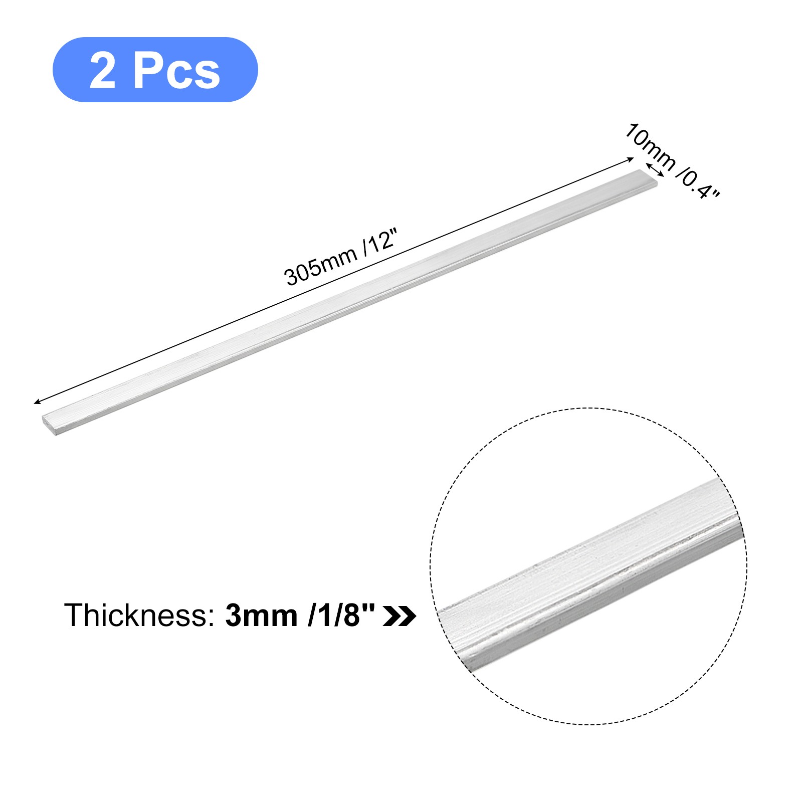 2pcs Square Aluminum Bar 1/8″ Thick 0.4″ Width 12″ Length