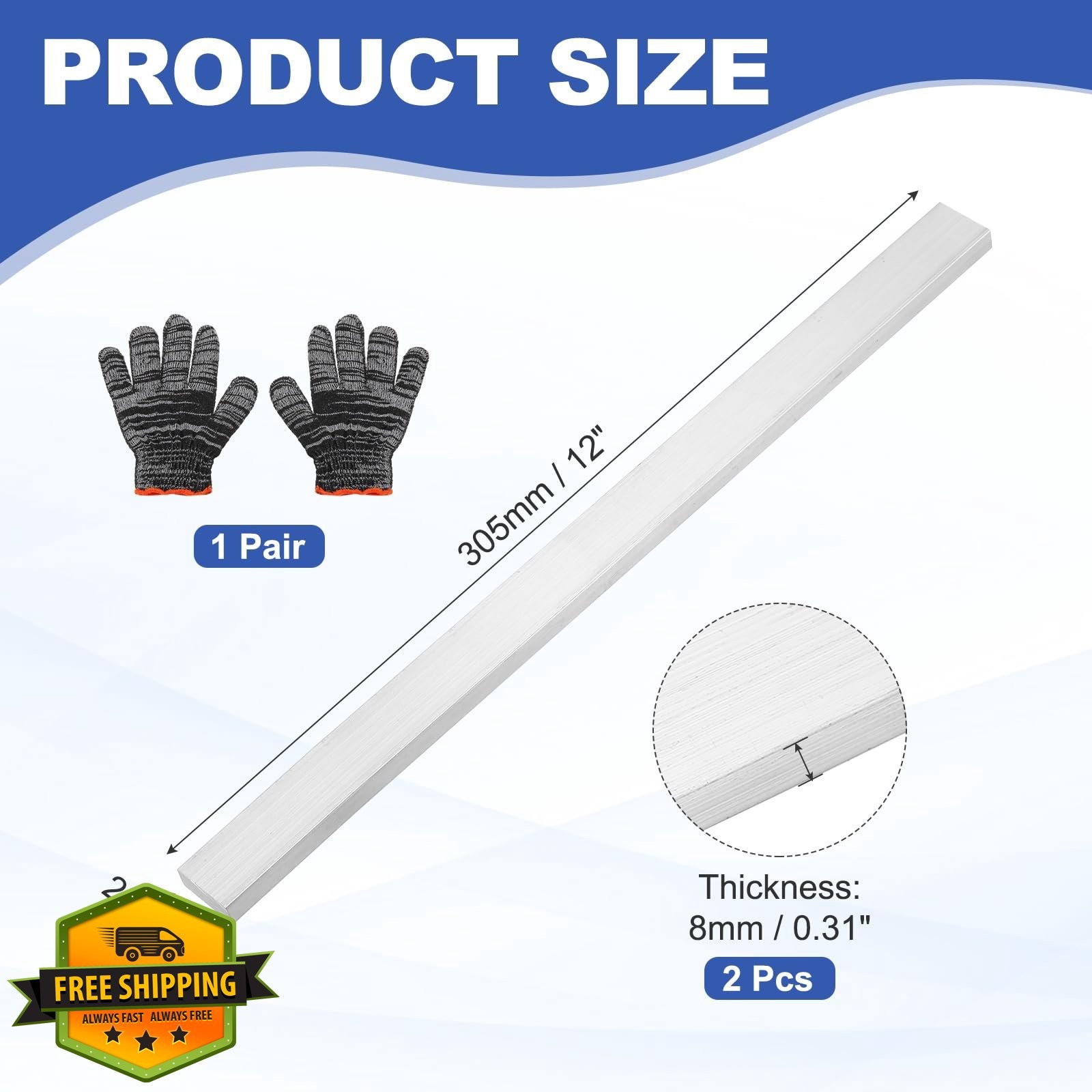 uxcell 2pc 8x20x305mm Aluminum Flat Bar