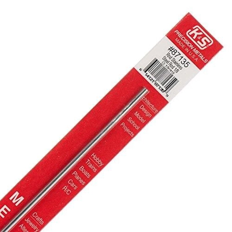 K&S 87135 Round Polished Stainless Steel Rod 1 L ft. x 1/8 Dia. in.