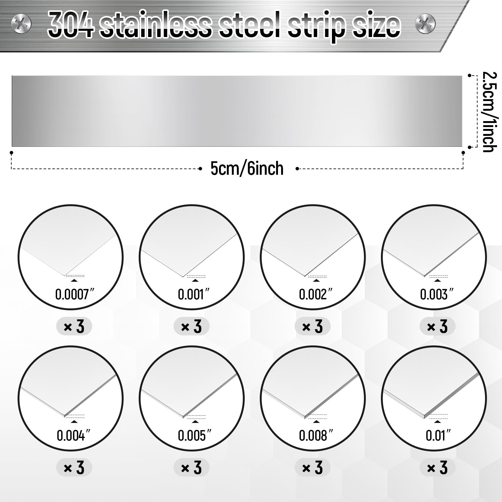 24pc 304 Stainless Steel Strips Metal Shim Stock Assortment 1×6 Thin Sheet Roll