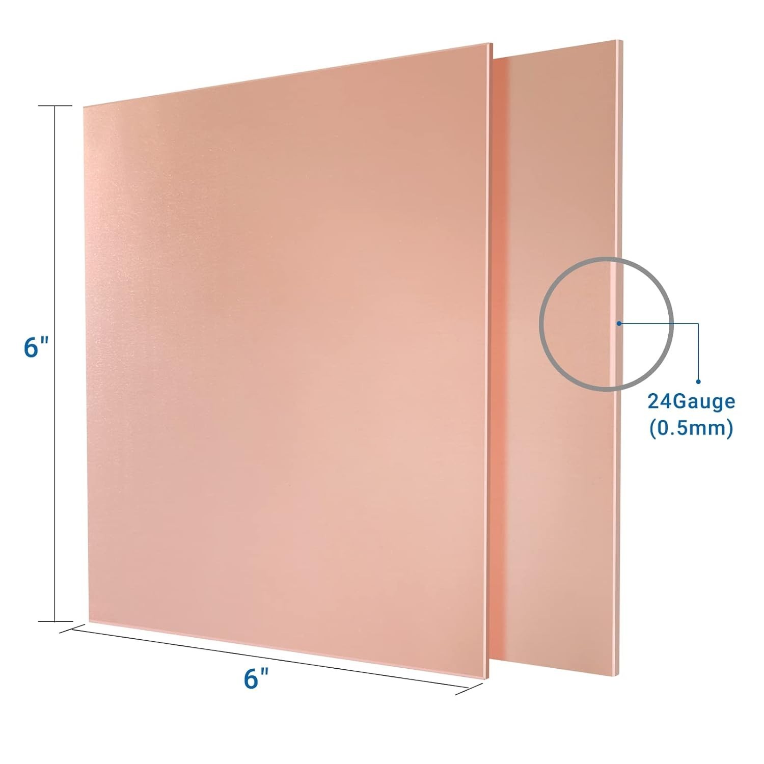 2 Pieces 99.9% Pure Copper Sheet, 6″x6″, 24 Gauge – Perfect for Crafts & Jewelry