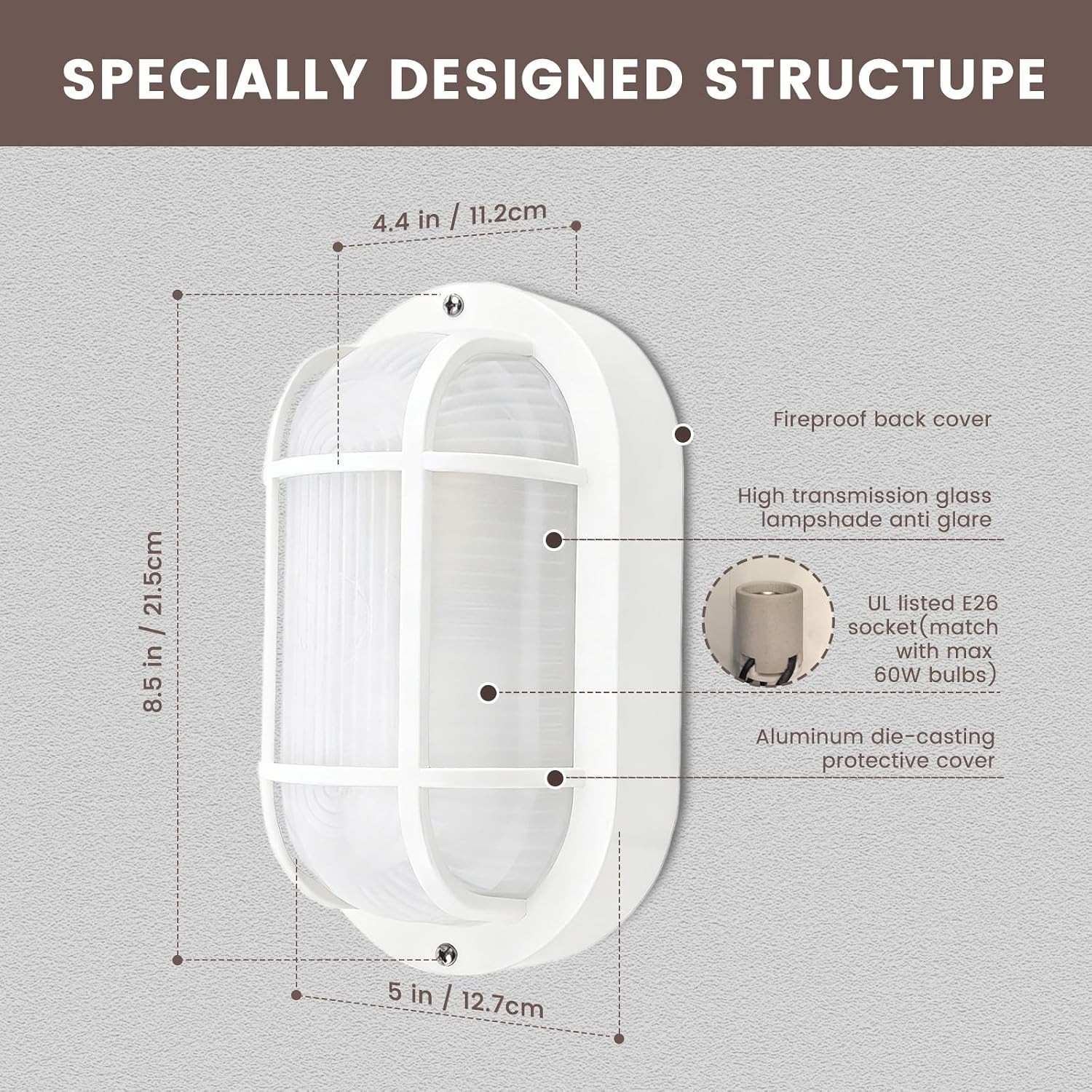 8.5″ Die-Cast Aluminum & Frosted Glass Modern Wall Lamp, 60W Max E26 Base Outdoo