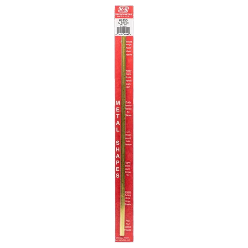K&S 8155 Brass 0.014 in. Thick Square Tube 1/4 O.D. x 12 L in.