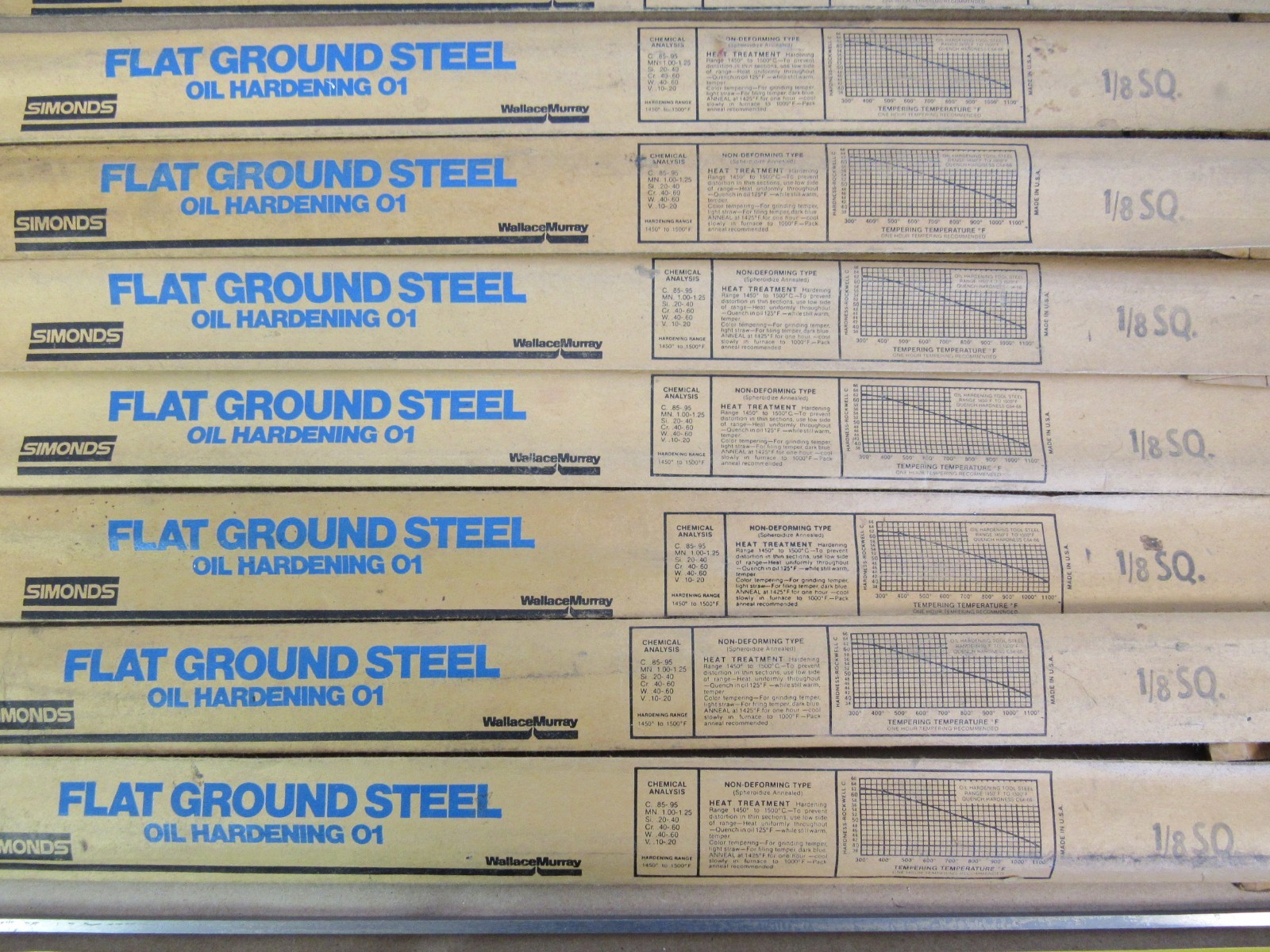 9 PCS O1 TOOL SHEET 1/8″ X 1/8″ X 18″ SIMONDS FLAT GROUND STEEL OIL HARDENING