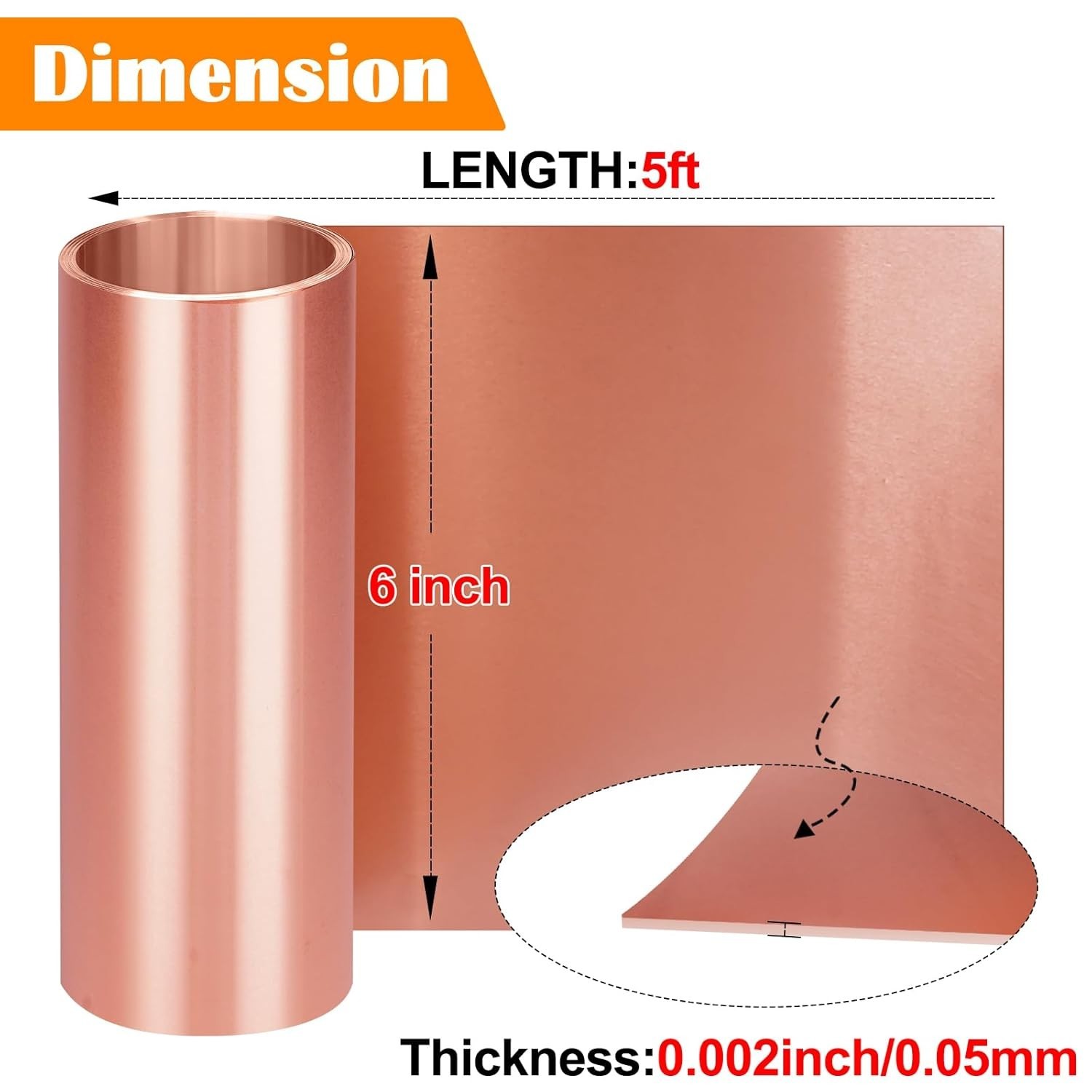 Copper Foil Sheet Roll 6in x 5Ft Copper Sheet 0.05mm Copper Flashing for Hous…