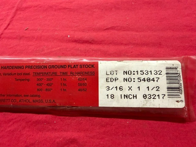 Starrett 3/16 x 1-1/2 x 18″ No. 496 Oil Hardening Ground Flat Stock – Rust – Old