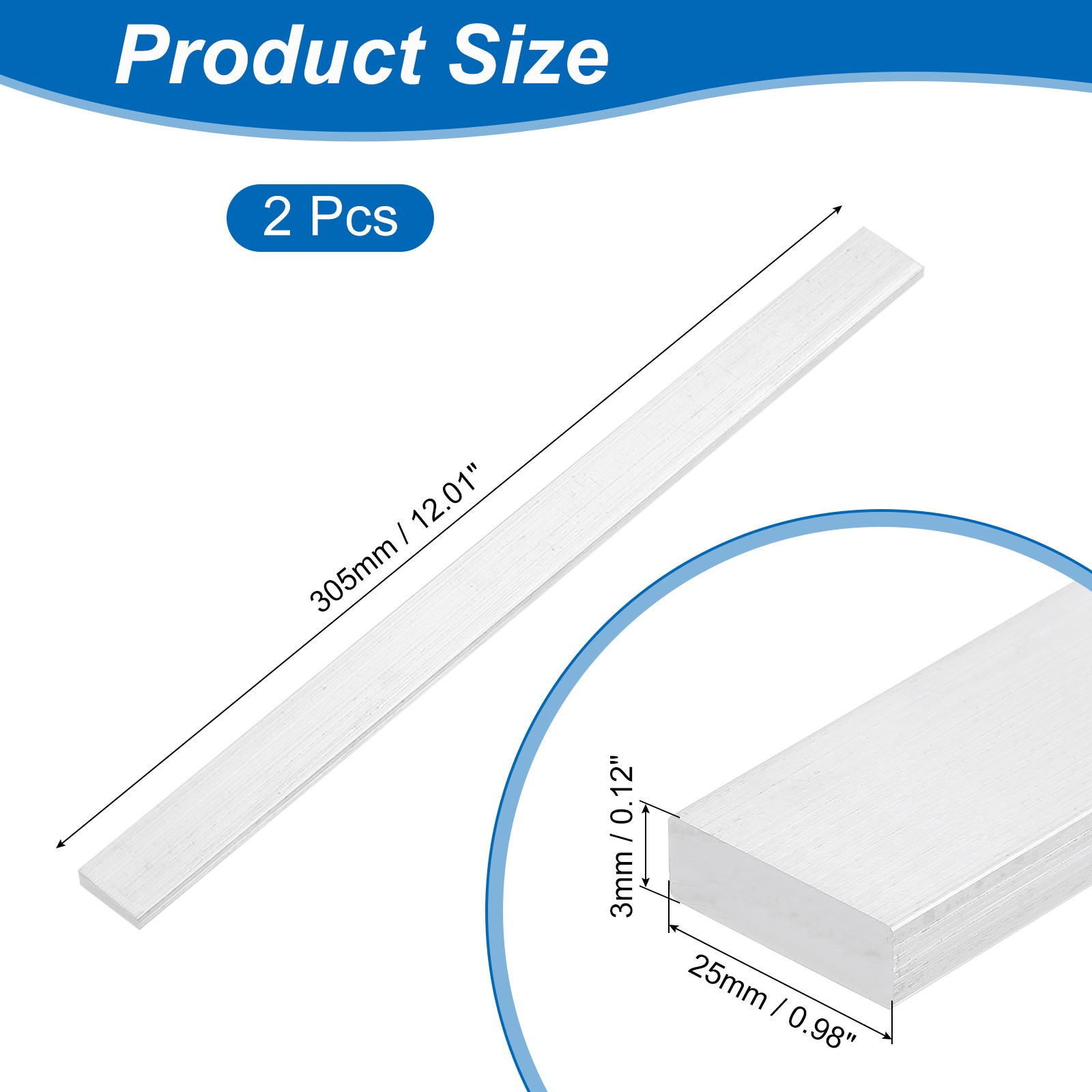 2Pcs Square 6063 Aluminum Flat Bar 1/8″ Thickness 1″ Width 12″ Length